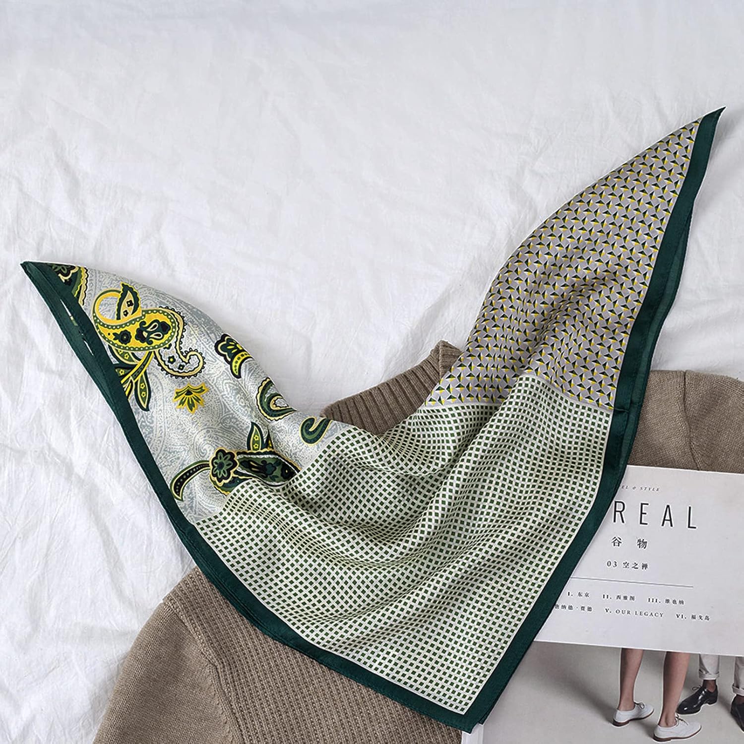 Aufeel Women's 100% Pure Mulberry Silk Small Square Scarf - Neckerchief Women - Silk Headscarf - 21" x 21" - Image 4