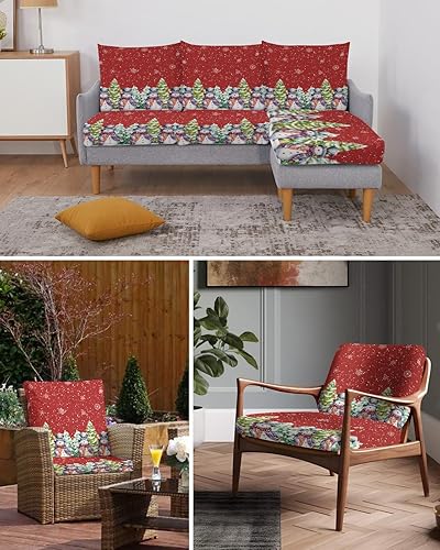 Miniatura 6 de Fundas de cojín elásticas de Navidad para sofá, seccionalindividualen forma de L, protector de muebles con parte inferior elástica, diseño de muñeco