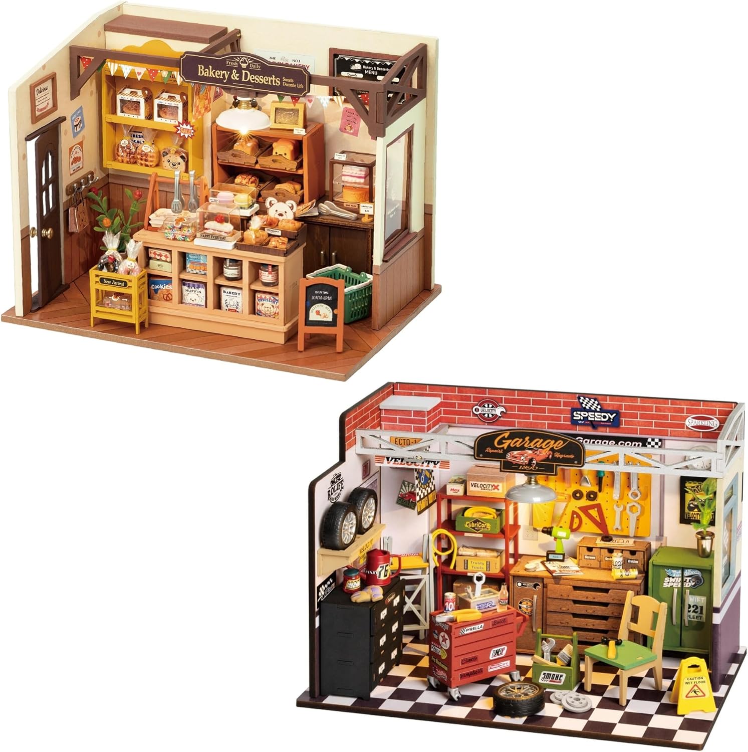 Dollhouse Miniatures Dollhouse Garage Kit Rolife Garage Workshop DIY  Miniature House Kit DG165 Robotime