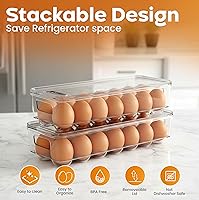 Vista 4 de Utopia Home Recipiente para huevos con tapa y asa para refrigerador, paquete de 1, soporte para huevos apilable transparente para almacenamiento