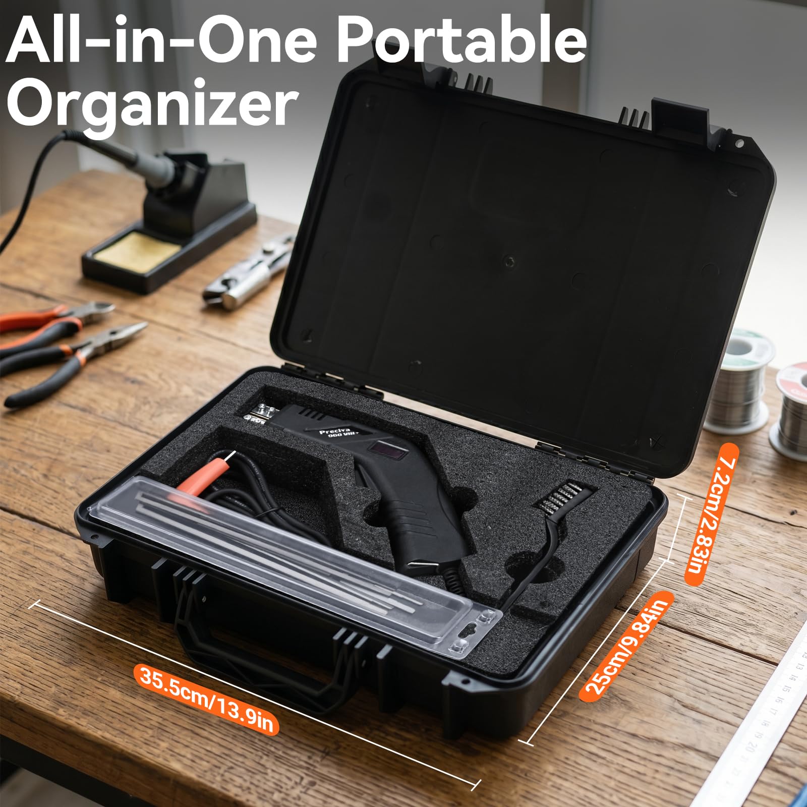 Preciva 80W Styroporschneider mit 6 geraden Klingen & Box | Heißschneider (Einstellbare Temperatur 200-600℃), Heißmesser für Schaum Plastik Stoff Seil, inkl. Aufbewahrungsbox