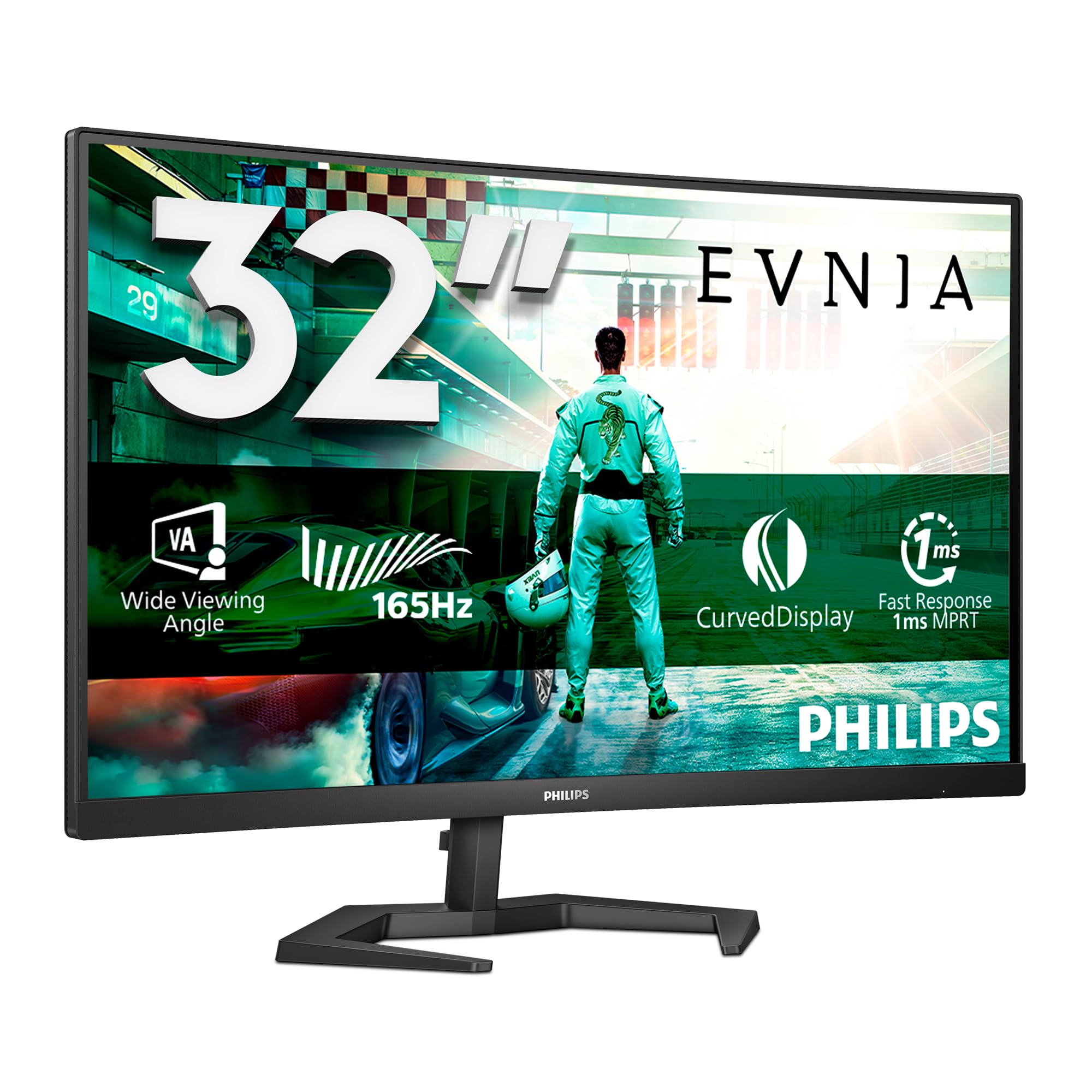 Philips Evnia Gaming Monitor Curvo 27M1C3200VL/00 27" VA full HD 1920 x 1080, 165 Hz, 1 ms, low input lag, 2 HDMI e display port, nero, vesa