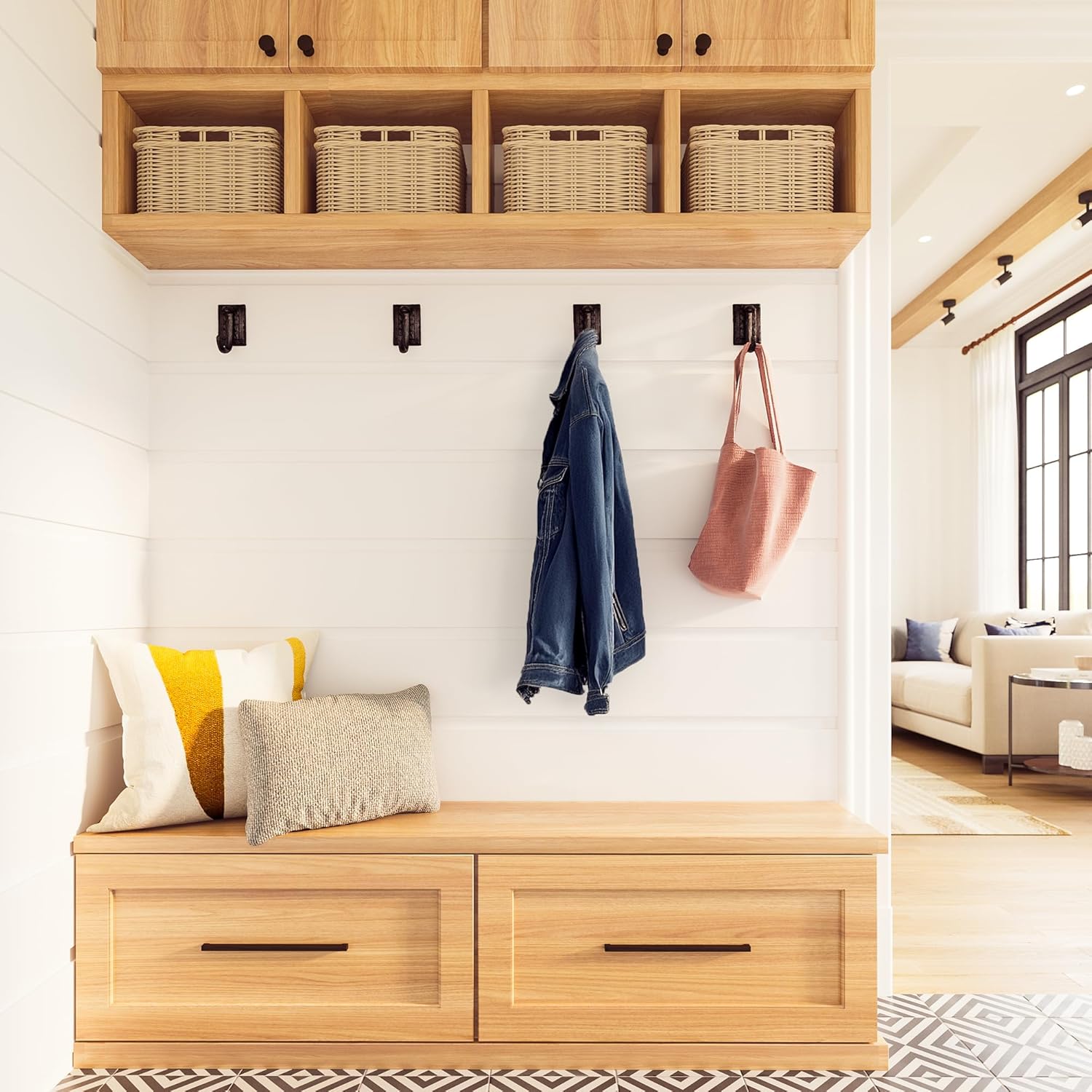 Rustic State Plate Wall Mount Cast Iron Hooks Coat Towel Bag Hat Hanger Railroad Spike Rack with Hammered Effect Texture Black Set of 3