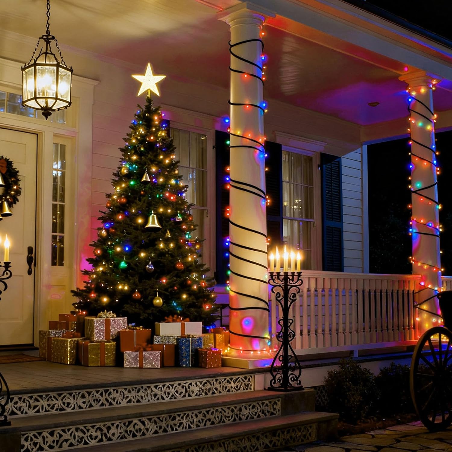 4 Pack Solar Christmas Lights Outdoor, 10M Total 400LED Solar String Lights for Outside, 8 Modes IP65 Waterproof Christmas Tree Lights for Party Garden Christmas Decoration, Multicolor