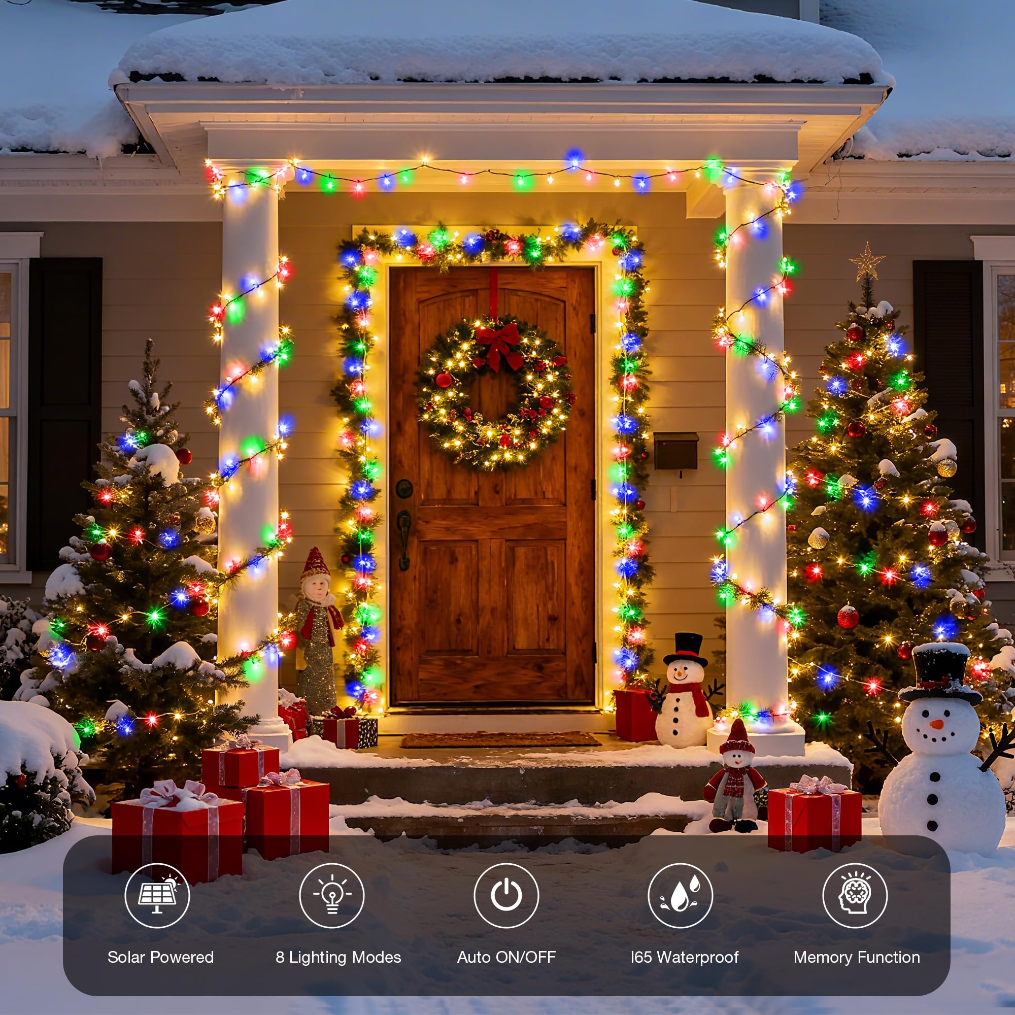 Luces solares de Navidad para exteriores, 72 pies, 200 luces LED solares con 8 modos, cadena de luces de Navidad impermeables para patio, jardín, fiesta, árbol, procha, decoración de Navidad
