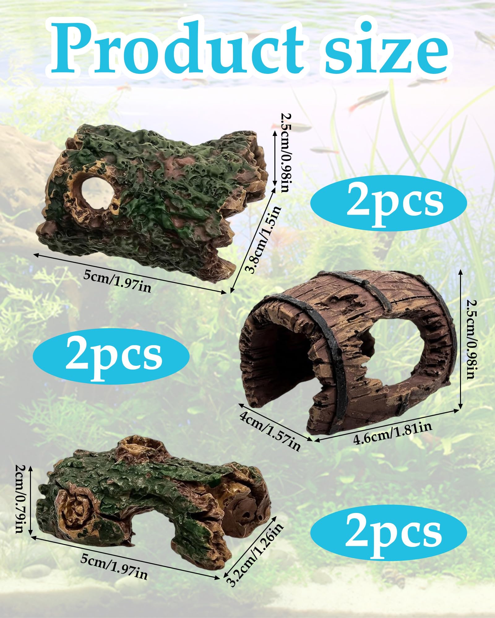6 Piezas Decoración para Acuario con Cueva y Barril, Tronco Hueco Decorativo de Poliresina, Cueva de Resina, Decoración de Paisaje para Escondite de Reptiles y Hábitat de Peces Betta — view 2