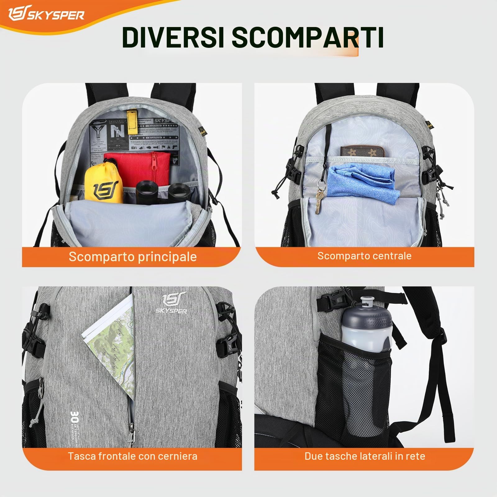 SKYSPER 30L Zaino da Hiking con Scomparto per le Scarpe Zaino Sportivo per Escursioni Viaggi Trekking