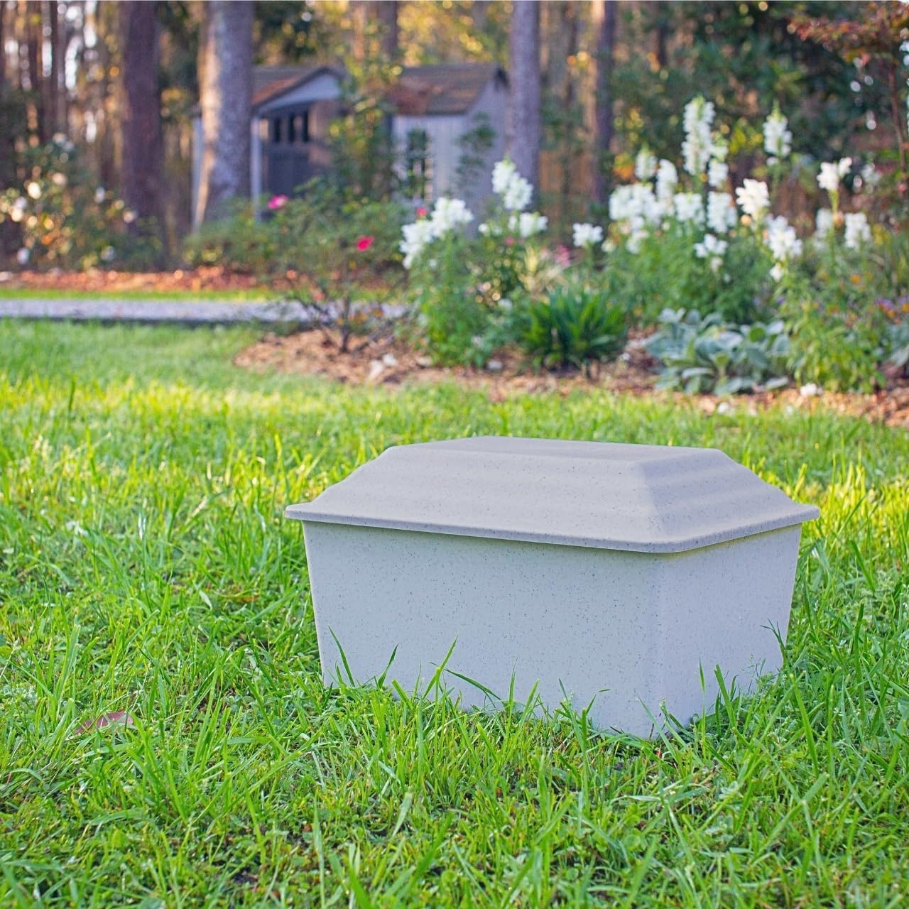 Custom Silverlight Engraved Safeguard Urn Vault for Ground Burial - Granite Gray, Holds One Urn