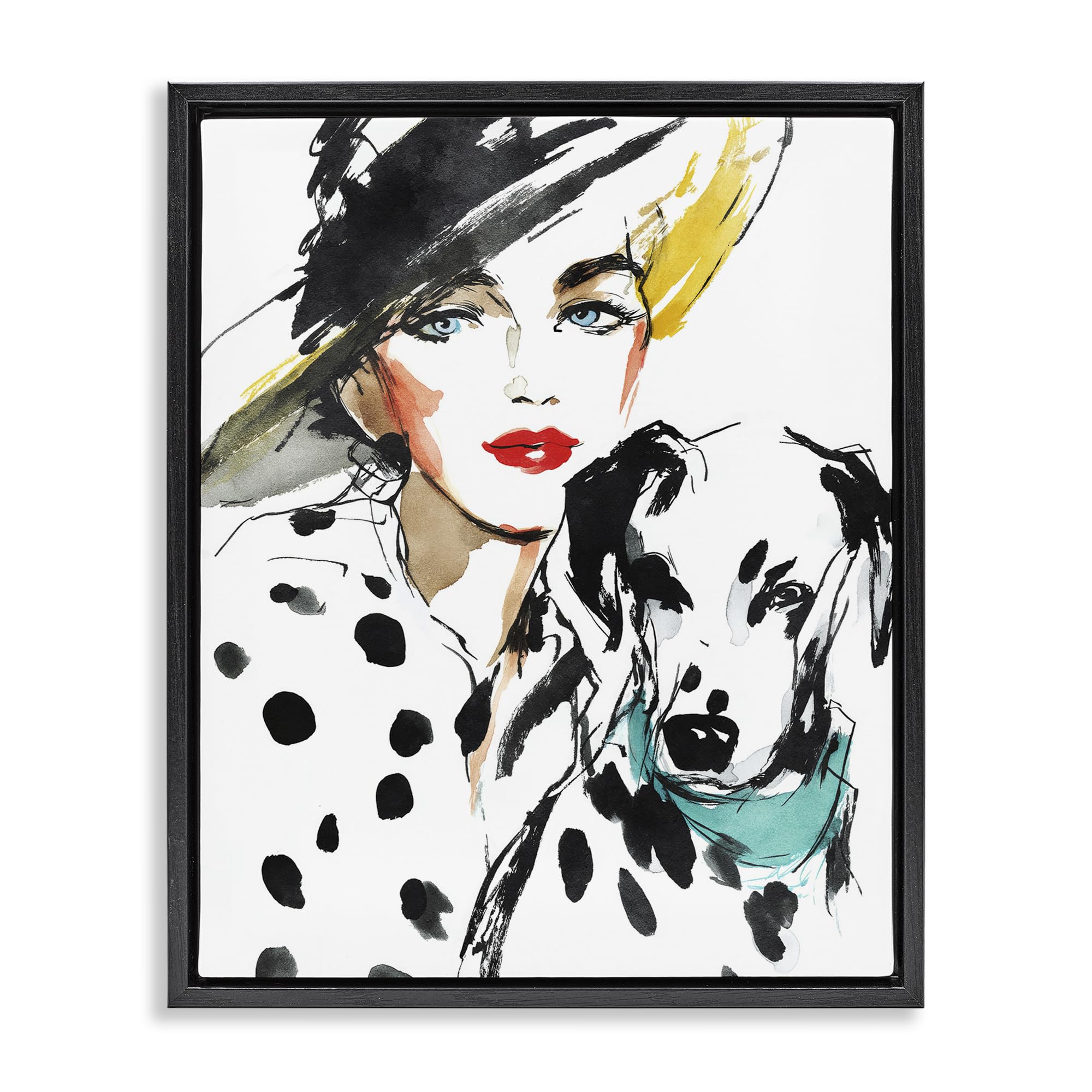 Stupell Industries Jet Black (Matte) 'Trendy Dalmatian Muse'| Floating Frame Canvas Art