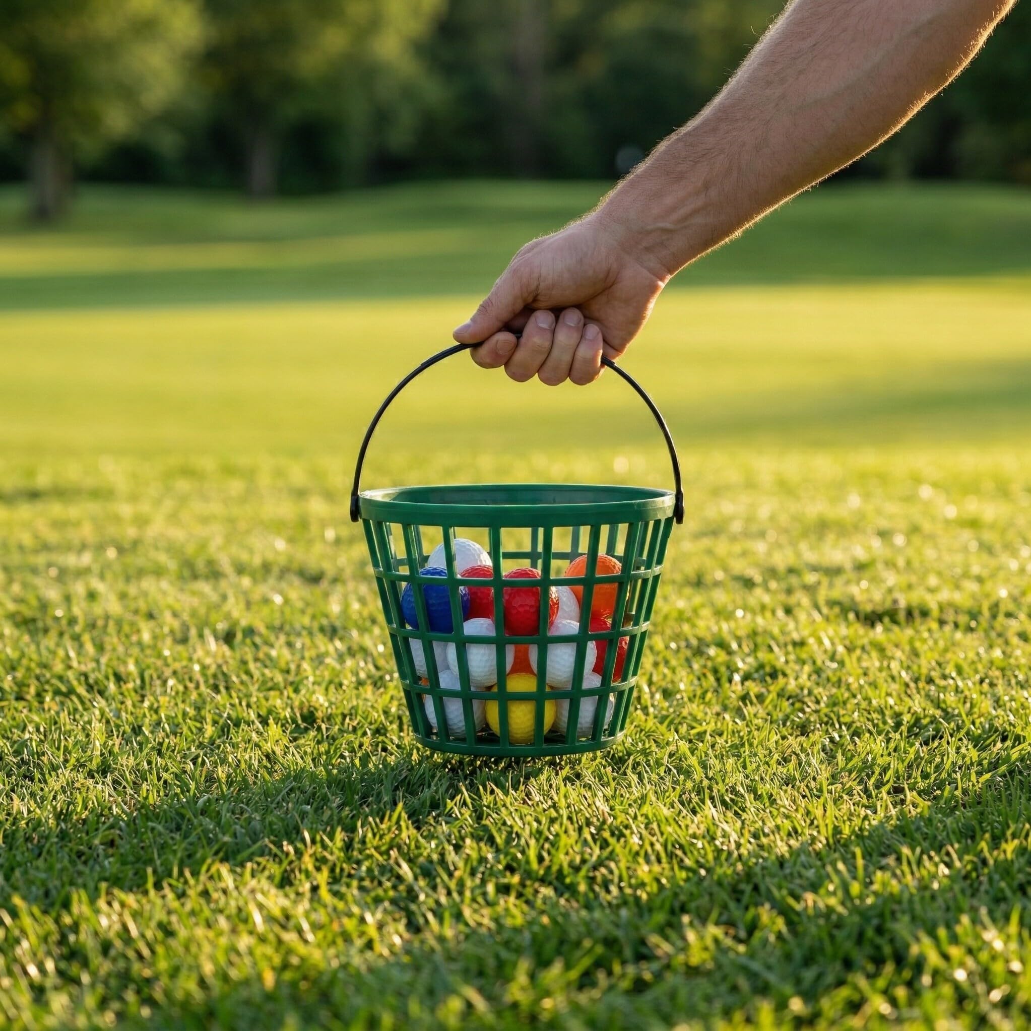 2 Stück Golfkorb aus Kunststoff für 50 Golfbälle Tragbarer und Stabiler Aufbewahrungsbehälter zum Golfspielen Praktischer Sport Golfballbehälter in Grün