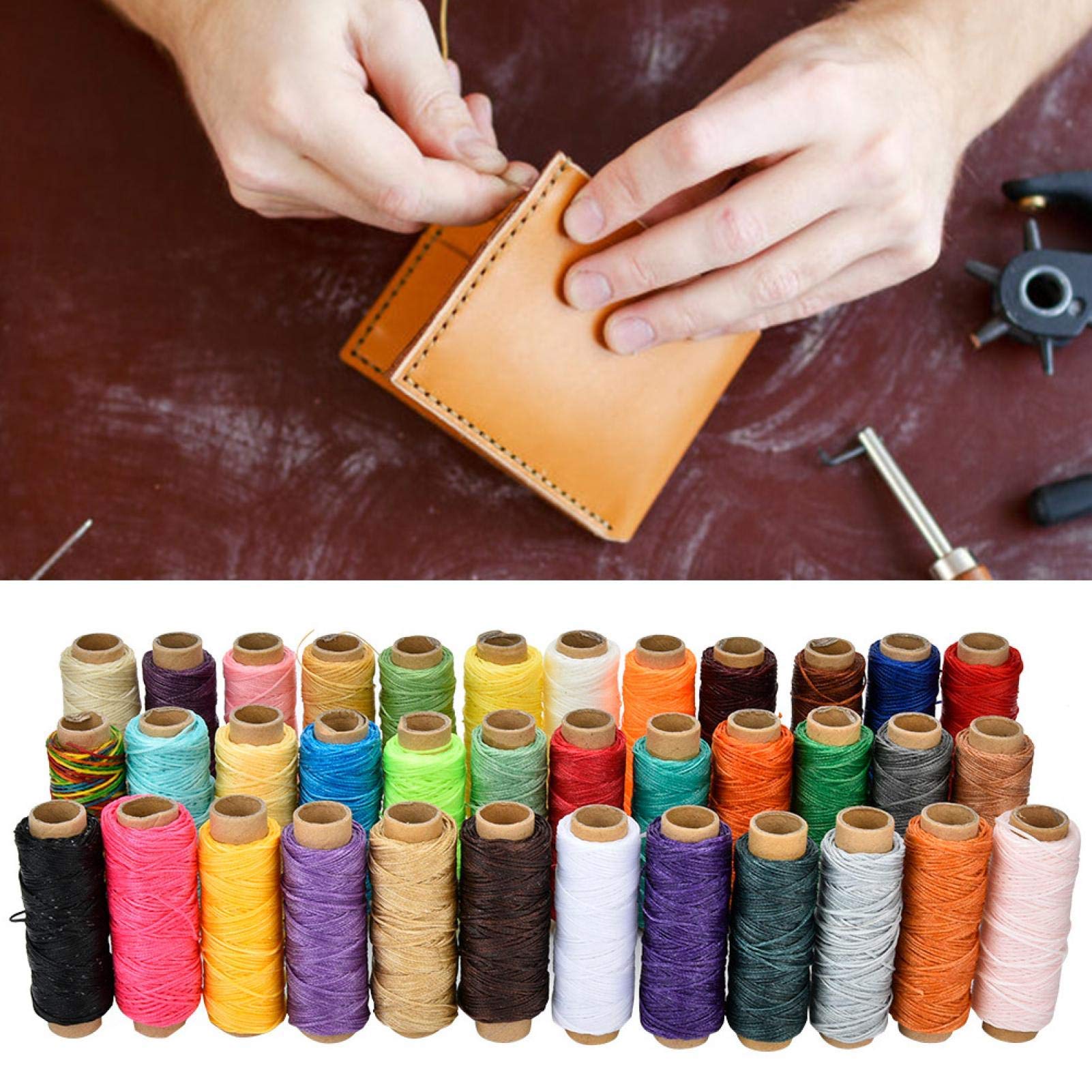 36 colores de piel con cable encerado, hilo encerado de piel 150D para artesanía de cuero, bricolaje costura artesanal, 50 metros/rollo