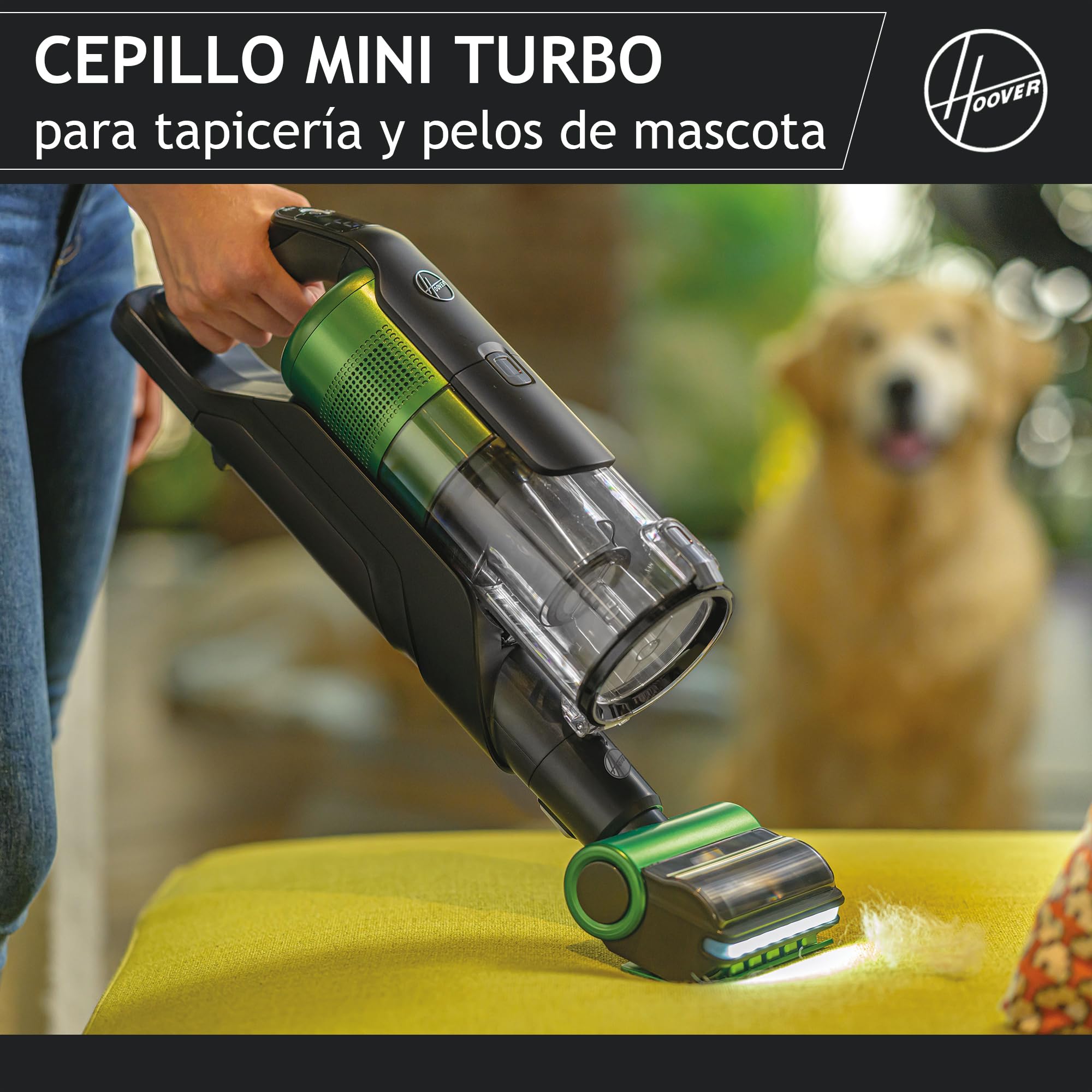 Hoover HF9 Especial Mascotas HF920P, Aspiradora Escoba sin Cable, sin Bolsa, 3 en 1, Escoba, de Mano y Vertical, Cepillo Antienredos, Autonomía 60 min, Color Gris/Verde