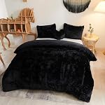 MEGO Ensemble de couverture de couettes Shaggy Plush de luxe, Ultra Doucement 3 Ensemble de housses pour le confort de la fourrure, ensemble de literie floue(1 Couverture de duvet à fourrure + 2 Shams d'oreiller), fermeture à glissière (Roi, Noir)