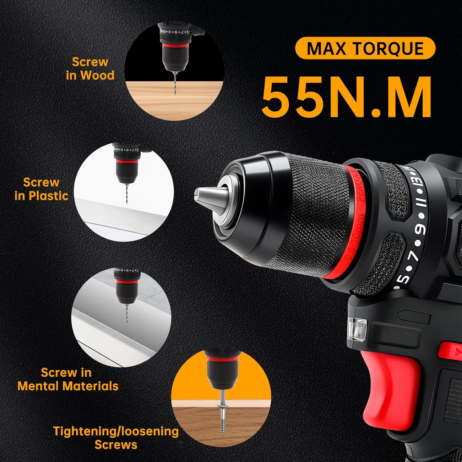 XCMG Cordless Hand Drill, 16.8V Brushless Motor, 3/8 Inch Keyless Chuck, Built-in LED Light, 20+1 Torque Adjustment, Dual Batteries for Long-Lasting Operation