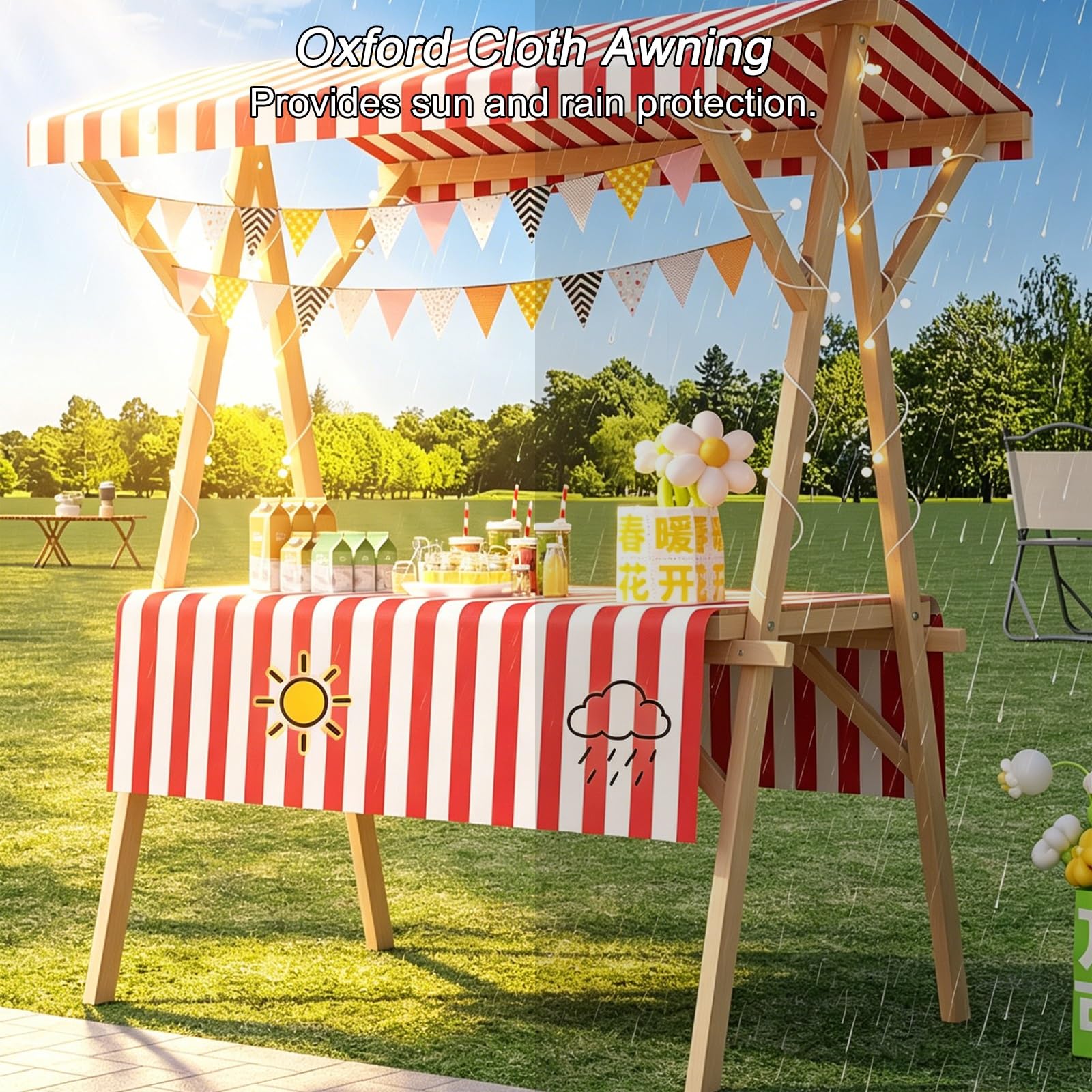 Składane, Drewniane Stoisko Targowe z Zadaszeniem, na Targi Rzemieślnicze, Ekspozycji Wypieków, Festiwali, Plaż, Jedzenia Ulicznego, Udźwig 100 Kg(Yellow,120x60x190cm/47x24x75in)