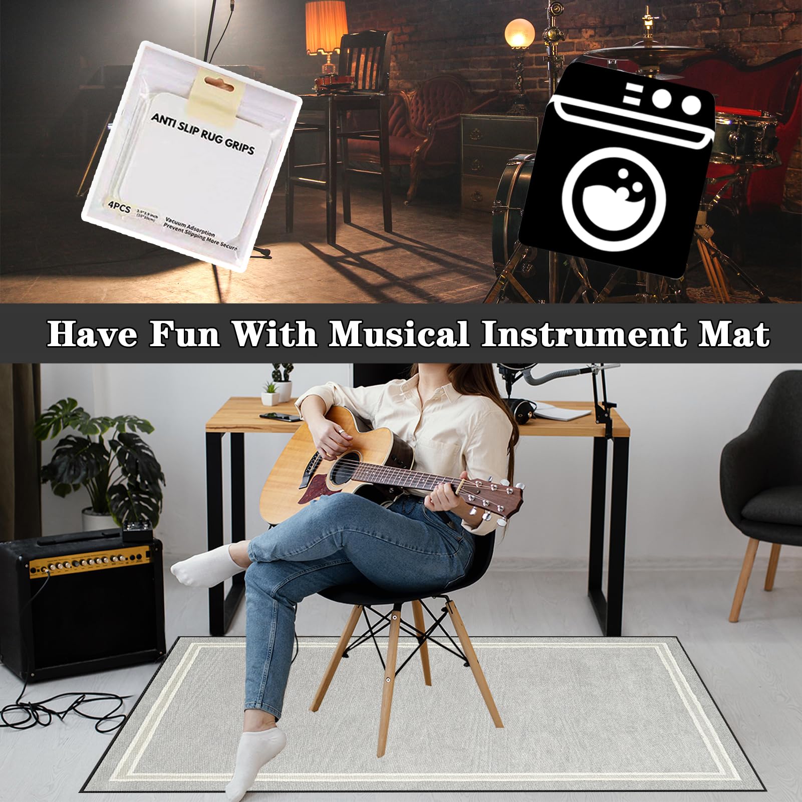 Drum Teppich, Schlagzeugteppich, Elektrisches Schlagzeug Teppich, 160 x 100 cm Grau Trommelteppich für Studio, Wohnung, Professionelles Schallschutz Trommelmatte, Music Carpet Innen und Außen