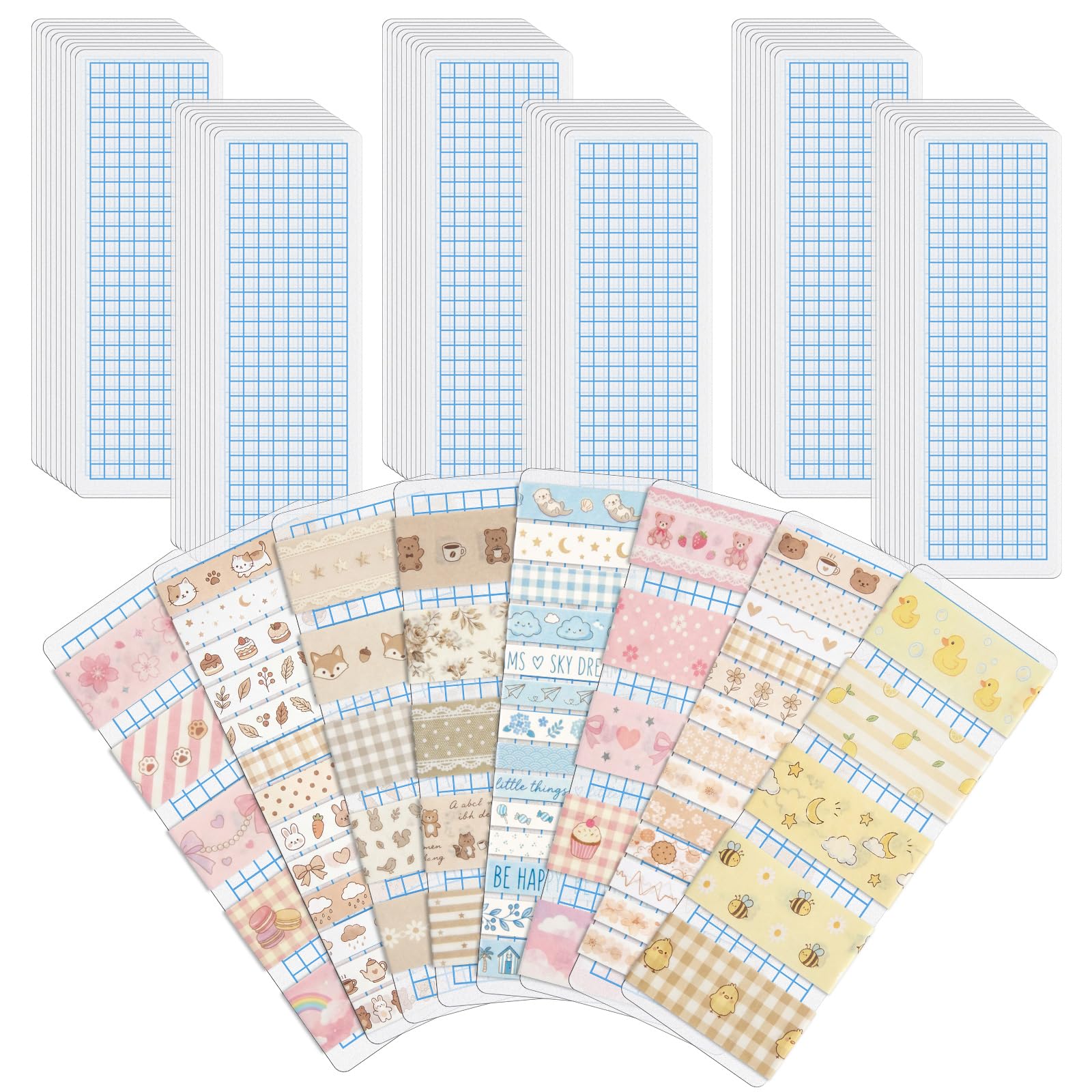 Crtiin 60 Pcs Washi Tape Cards Organizer with Storage Box –Portable Washi Tape Holder &amp; Display Board for Scrapbooking, Journaling, DIY Crafts, Travel (Blue)