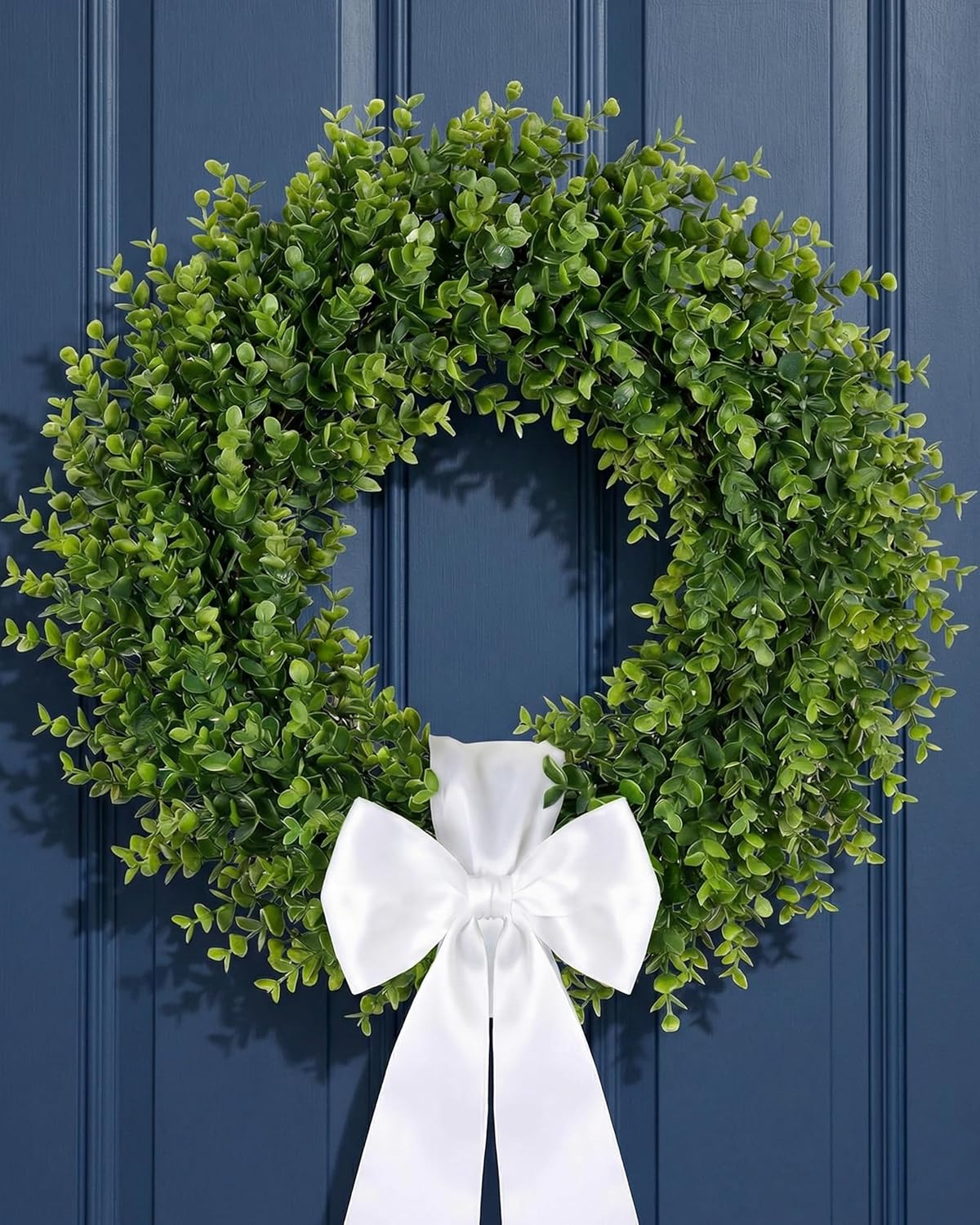26" Boxwood Wreath for Front Door, Weatherproof & Fade-Resistant Outdoor Green Wreath with Sash, All-Season Farmhouse Decor