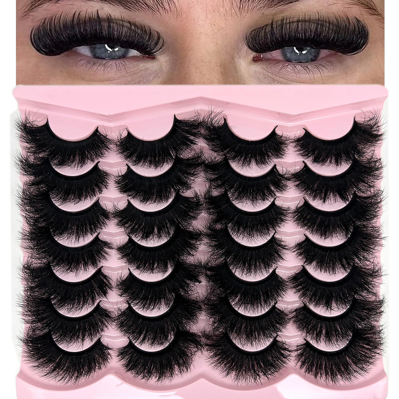 Mink Lashes Fluffy 20mm Big Faux Mink Strip Lashes Cat Eye Long False Eyelashes Dramatic Soft 25mm 3D Volume Eyelashes Pack 14 Pairs