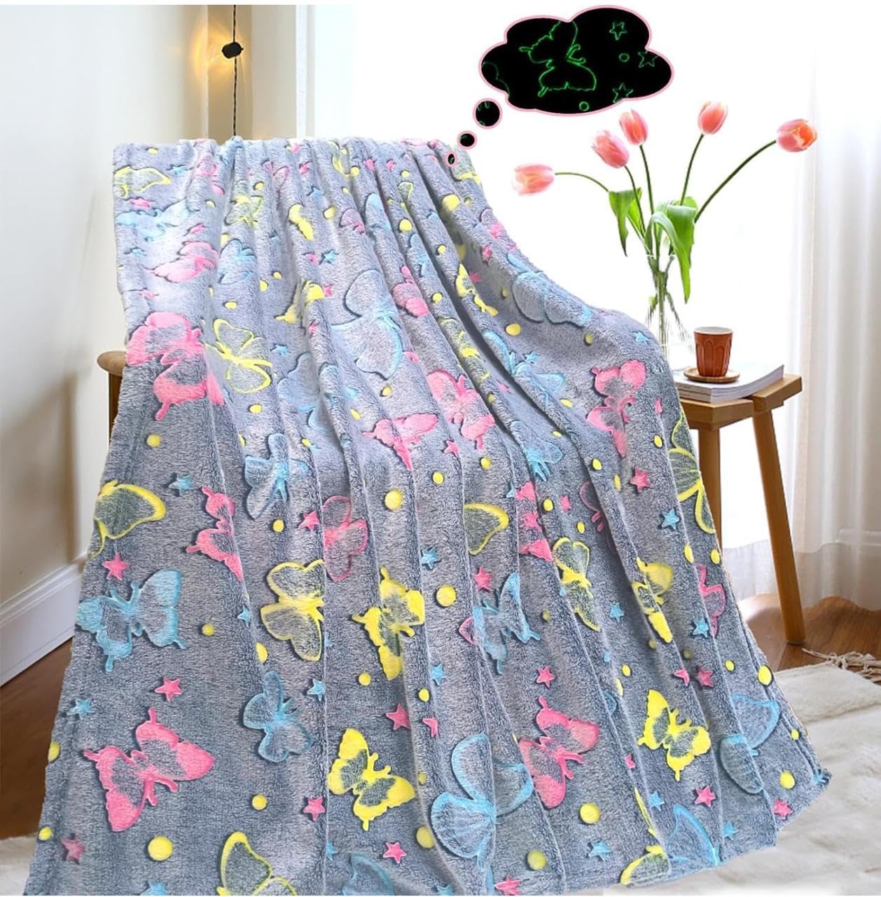 Glow in the Dark Kids Blanket | Soft Snuggly & Cozy Flannel Throw for Boys & Girls | Lightweight Warm Fleece Blanket for Bed, Sofa, Travel, Nap Time & Winter Comfort (Grey)-image-28