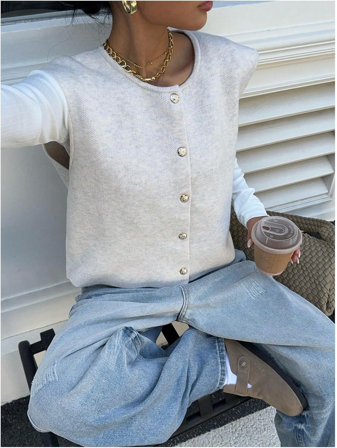 Verdusa Women‘s Comfiest Airport Outfits Button Down Sleeveless Sweater Vest Tops Cozy Cardigans - Image 3