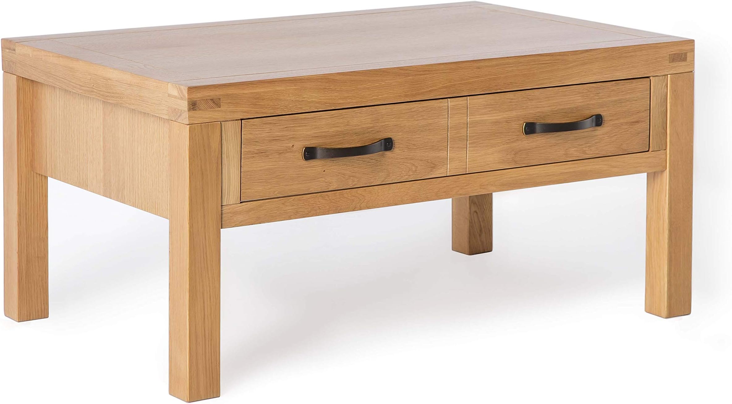 Abbey Waxed Oak Coffee Table for Living Room with Storage Drawer | Roseland Furniture Large Modern Rustic Solid Wooden Rectangular Table, H:42 x W:85 x D:55 cm