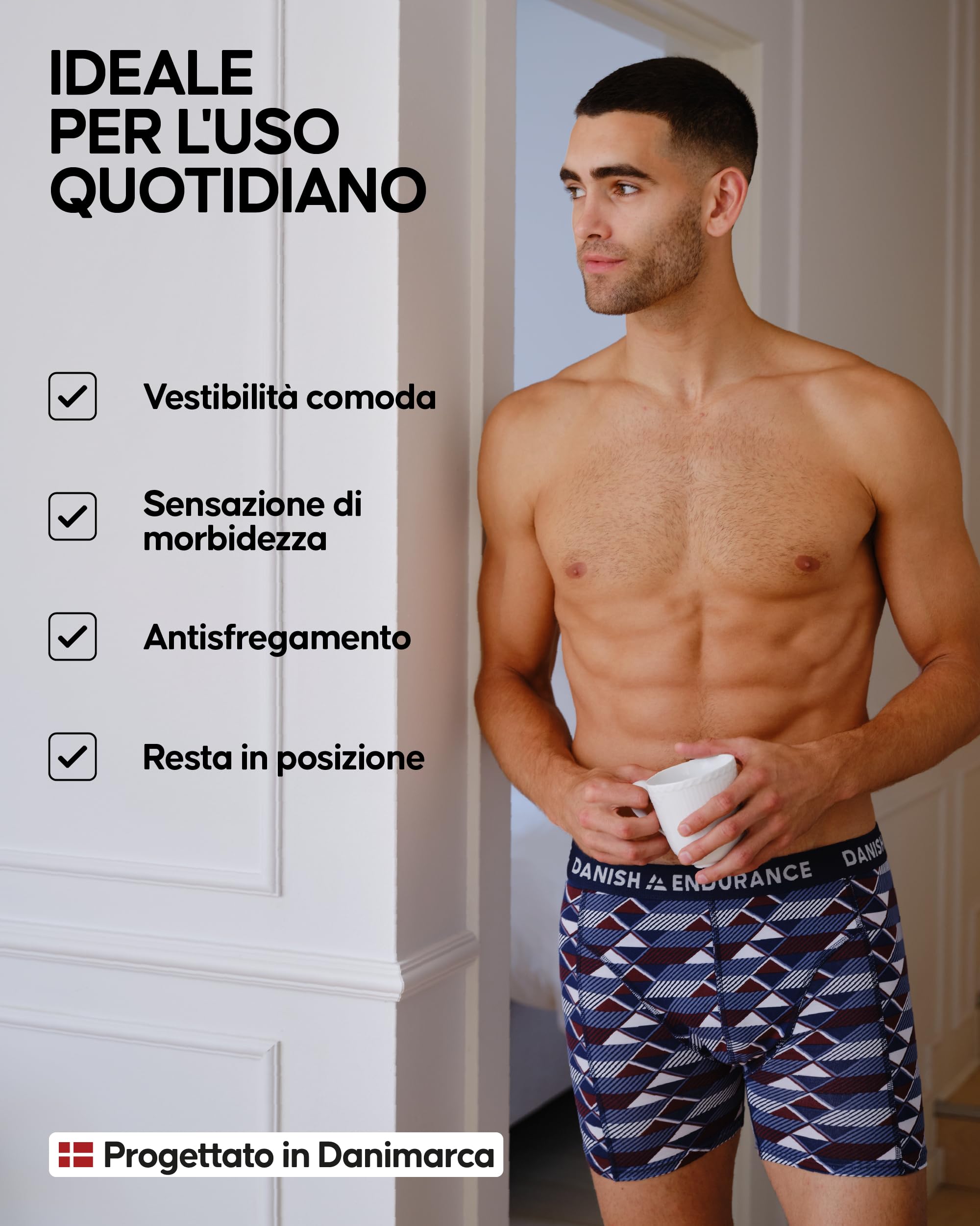 DANISH ENDURANCE Boxer Uomo Cotone Elasticizzato, Boxer a Pantaloncino Comodi e Traspiranti, Cuciture Piatte, con o Senza Patta Frontale, 6 Paia