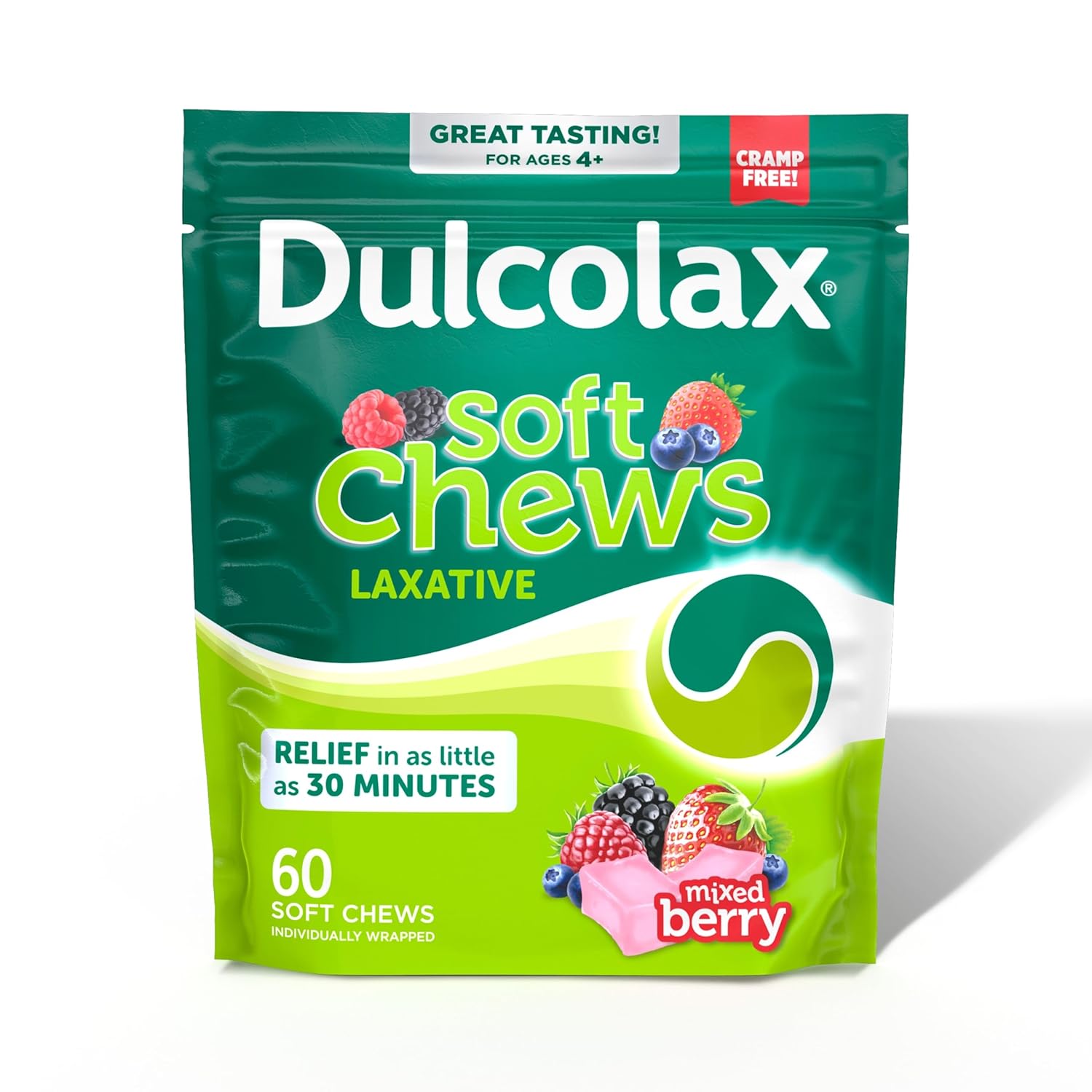 Dulcolax Saline Laxative Soft Chews Gentle Constipation Relief Mixed Berry Flavor Magnesium Hydroxide 1200 mg 60 Count