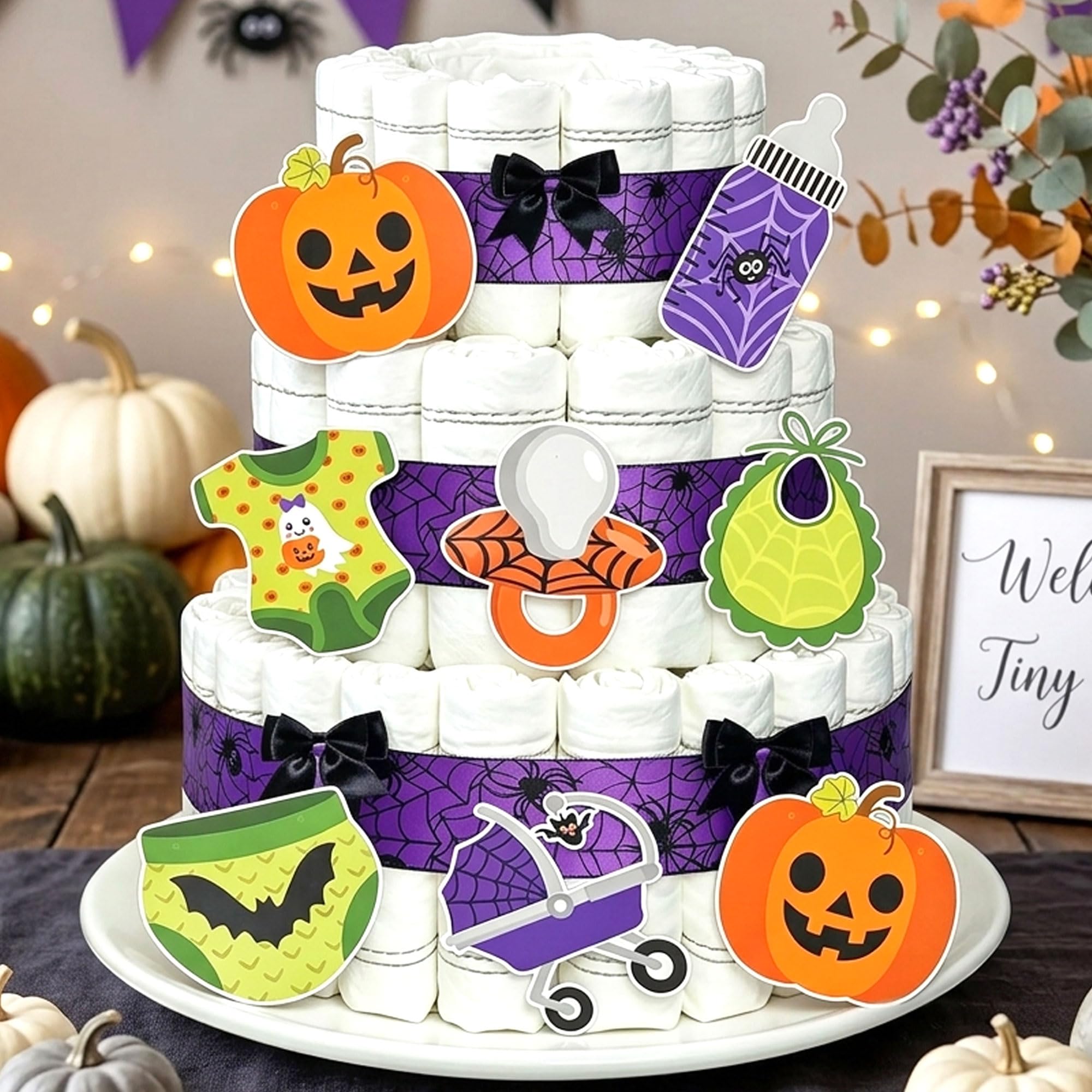 Halloween Diaper Cake Decorations Ghost Patterned Ribbons โ image 1