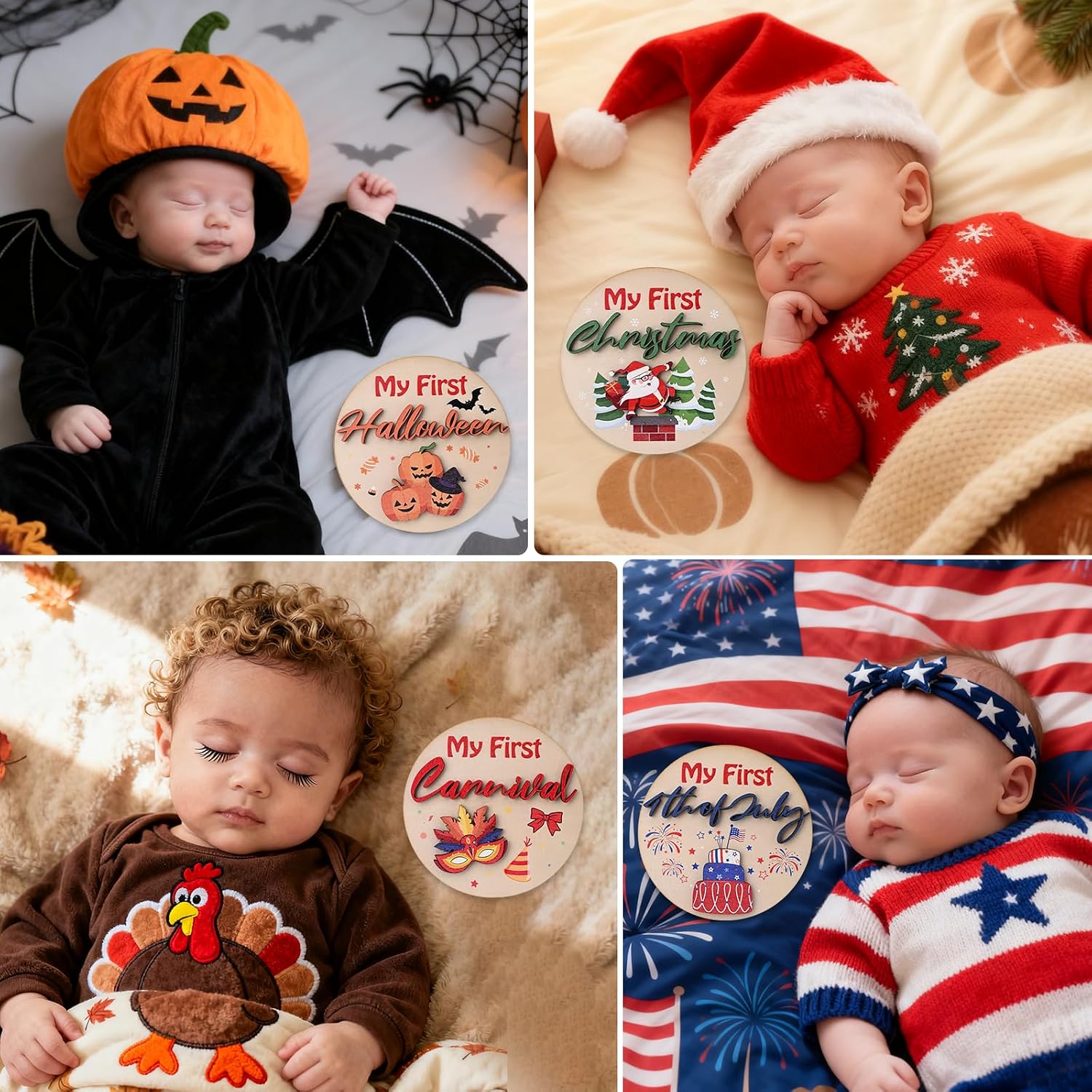My First Holiday Milestone Cards, 9 Pcs 3D 5.9" Baby First Holiday Wood Sign Monthly Milestones for Baby Shower, Baby First Valentine's Day/St. Patrick's Day/Easter/Halloween/Hanksgiving/Christmas