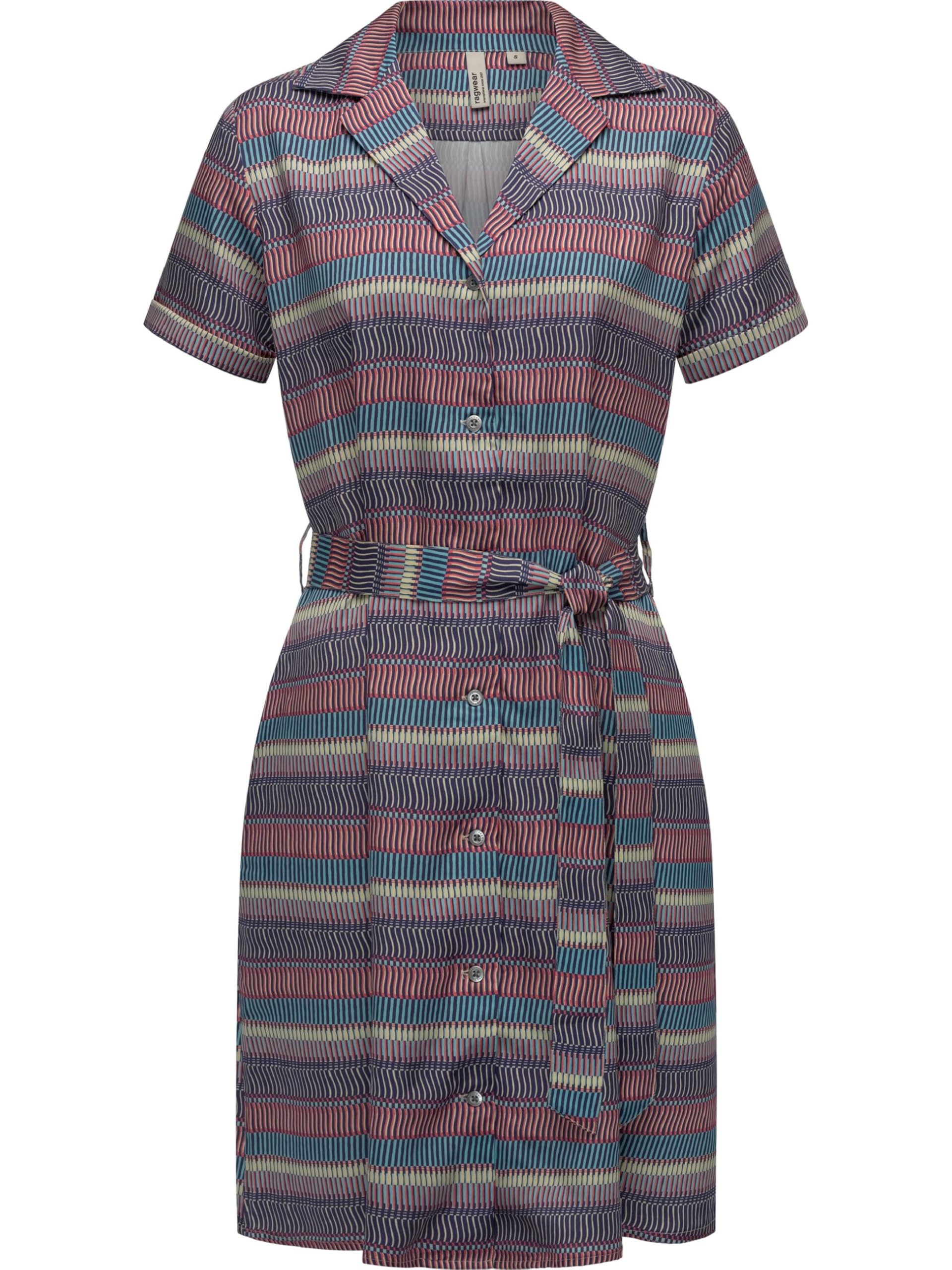 Ragwear Damen gemustertes Sommerkleid Kurzarm Midikleid mit Durchgehender Knopfleiste und Stoffgürtel Sawira YOUMODO XS-XXL