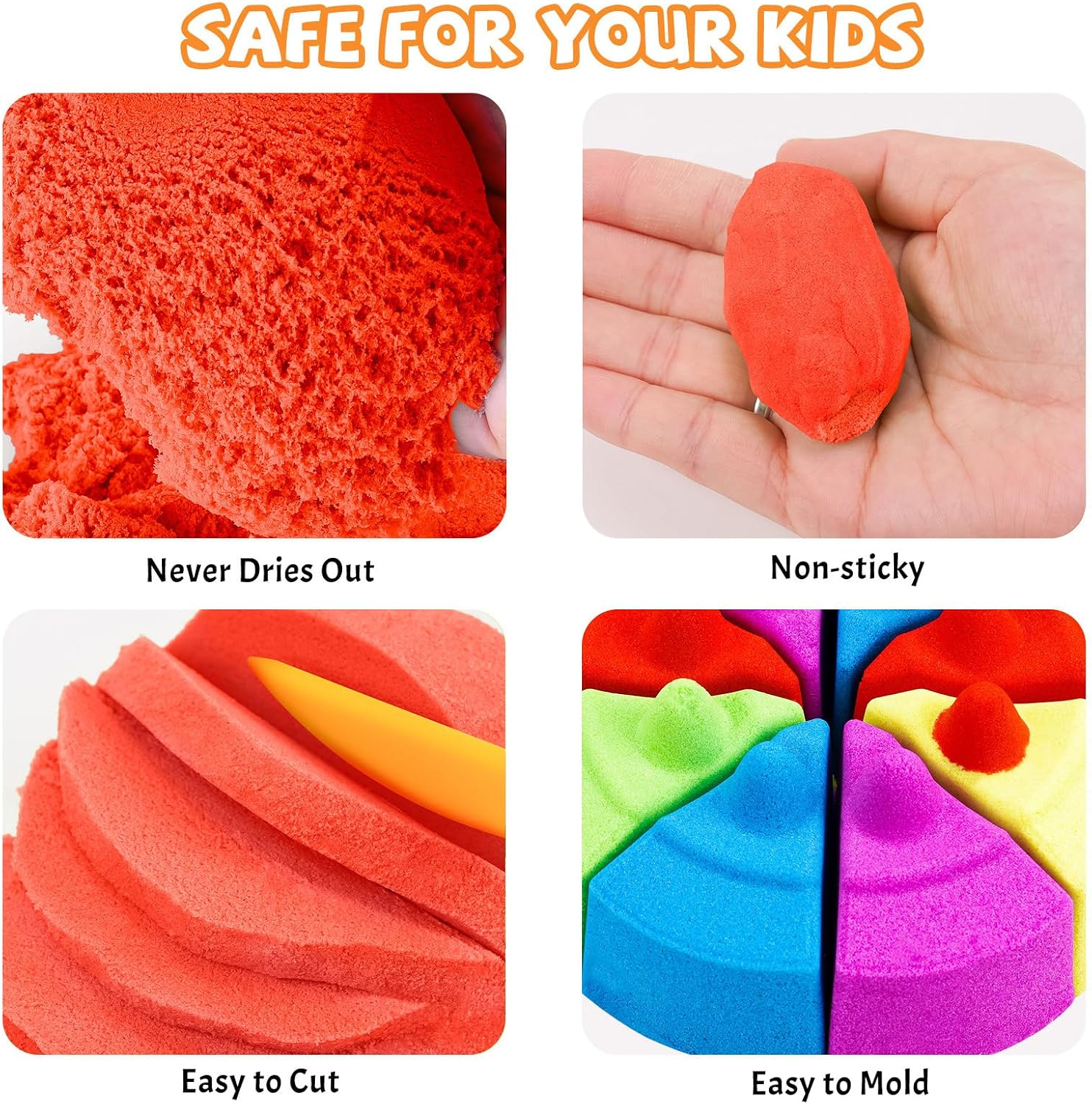 NiToy FlexiSand 2.2Lbs Play Sand, Never Dries Out-Fun for 3 Years and up Kids Bulk Refill for Sensory Sand Box Toys, Ideal for Shaping, Squeezing and Molding(Red)