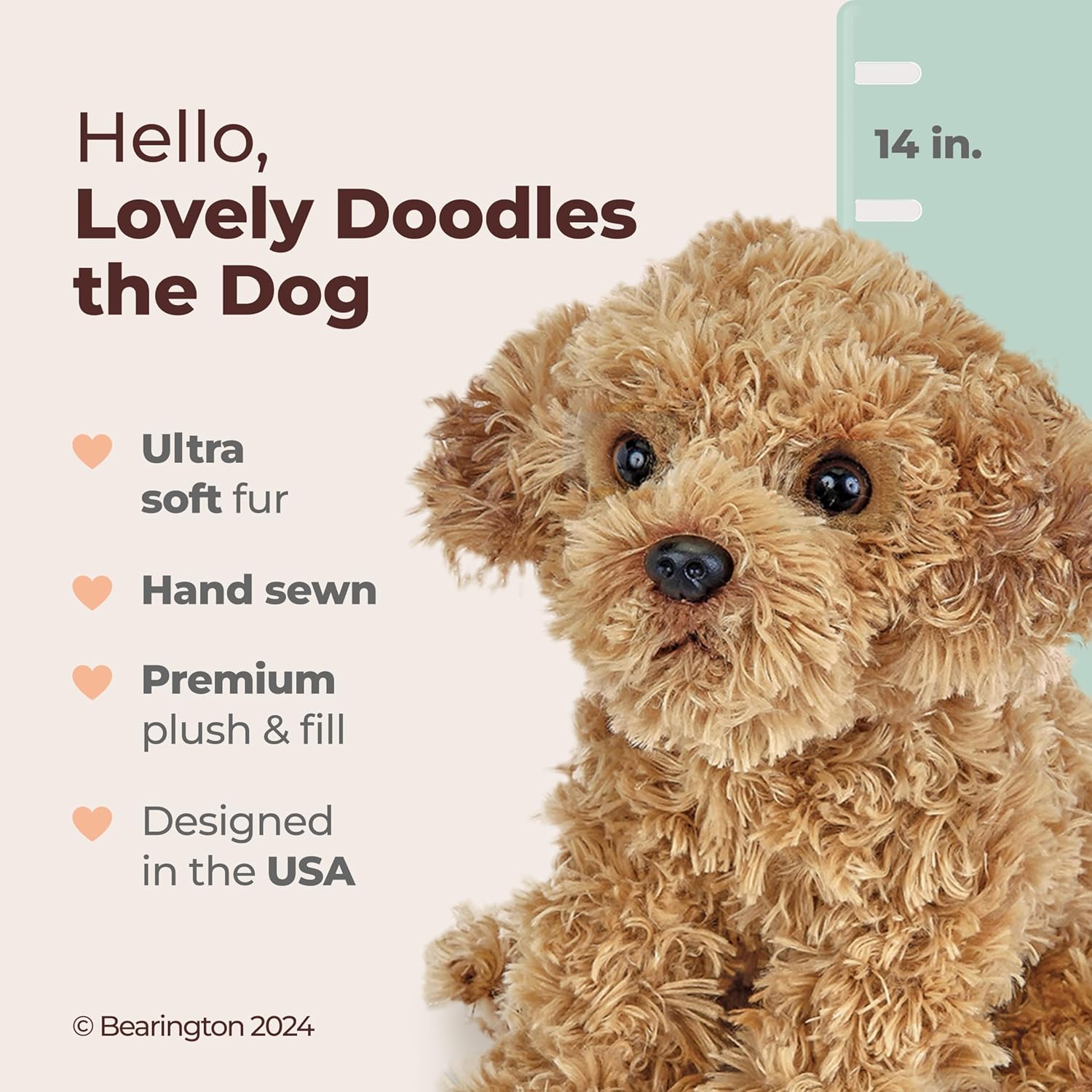 bearington lovely doodles caramel dog stuffed animal 14 in - puppy stuffed animals - plush dog toys for kids goldendoodle labradoodle plushies - for ages 3-14 14" 14" goldendoodle doodles