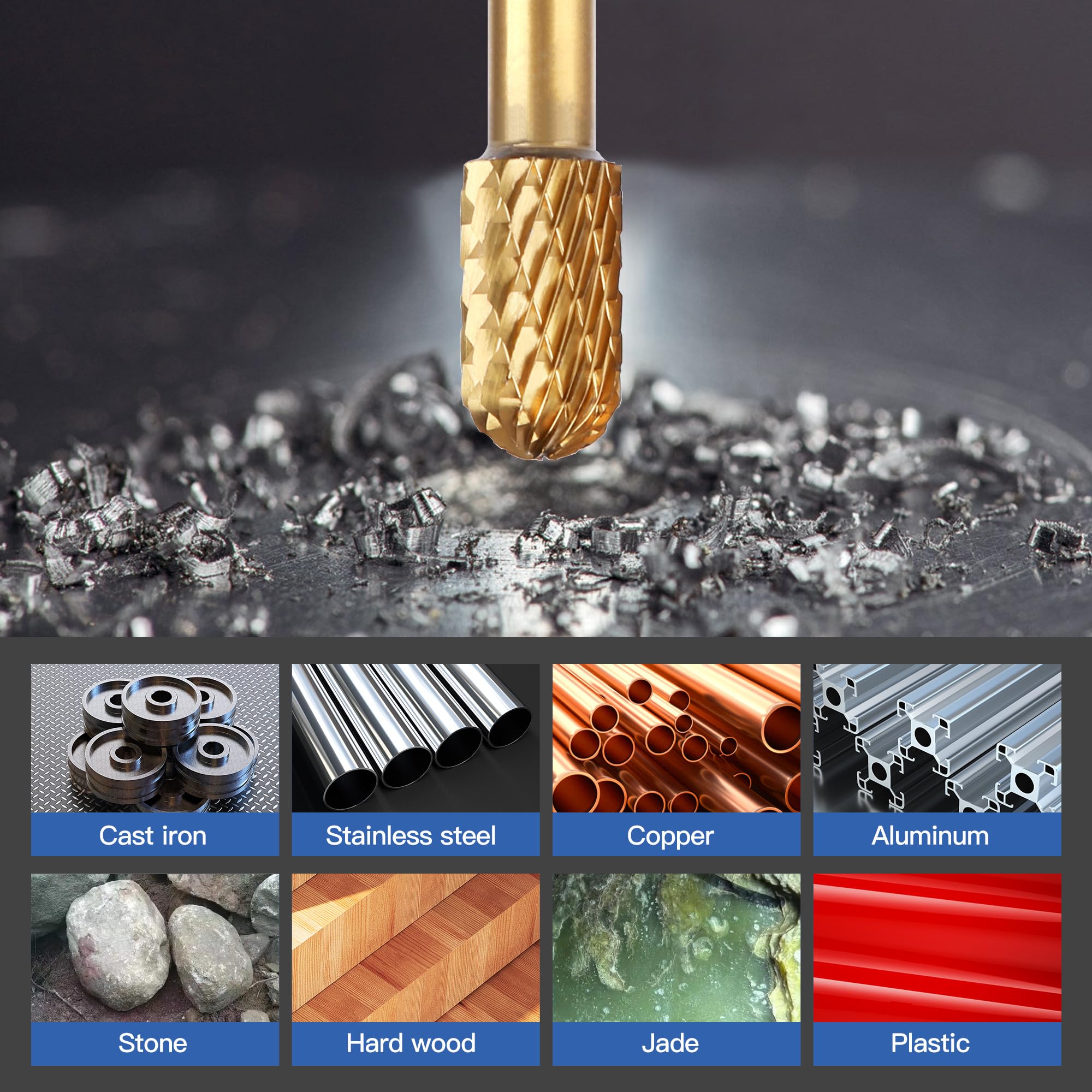 HUHAO Rotary Burs Tungsten Carbide Double Cut Rotary Burr Set Rotary Cutter For Drill Die Grinder Carving Bit 1/8 Shank 10PCS