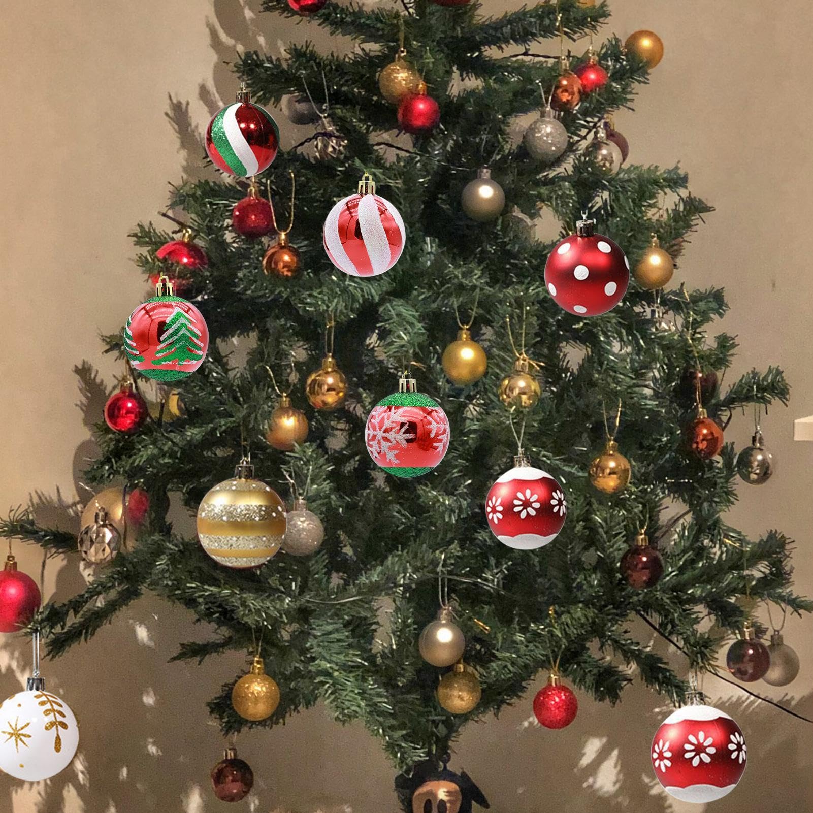 Bolas de Navidad, 48 bolas decorativas de Navidad pintadas