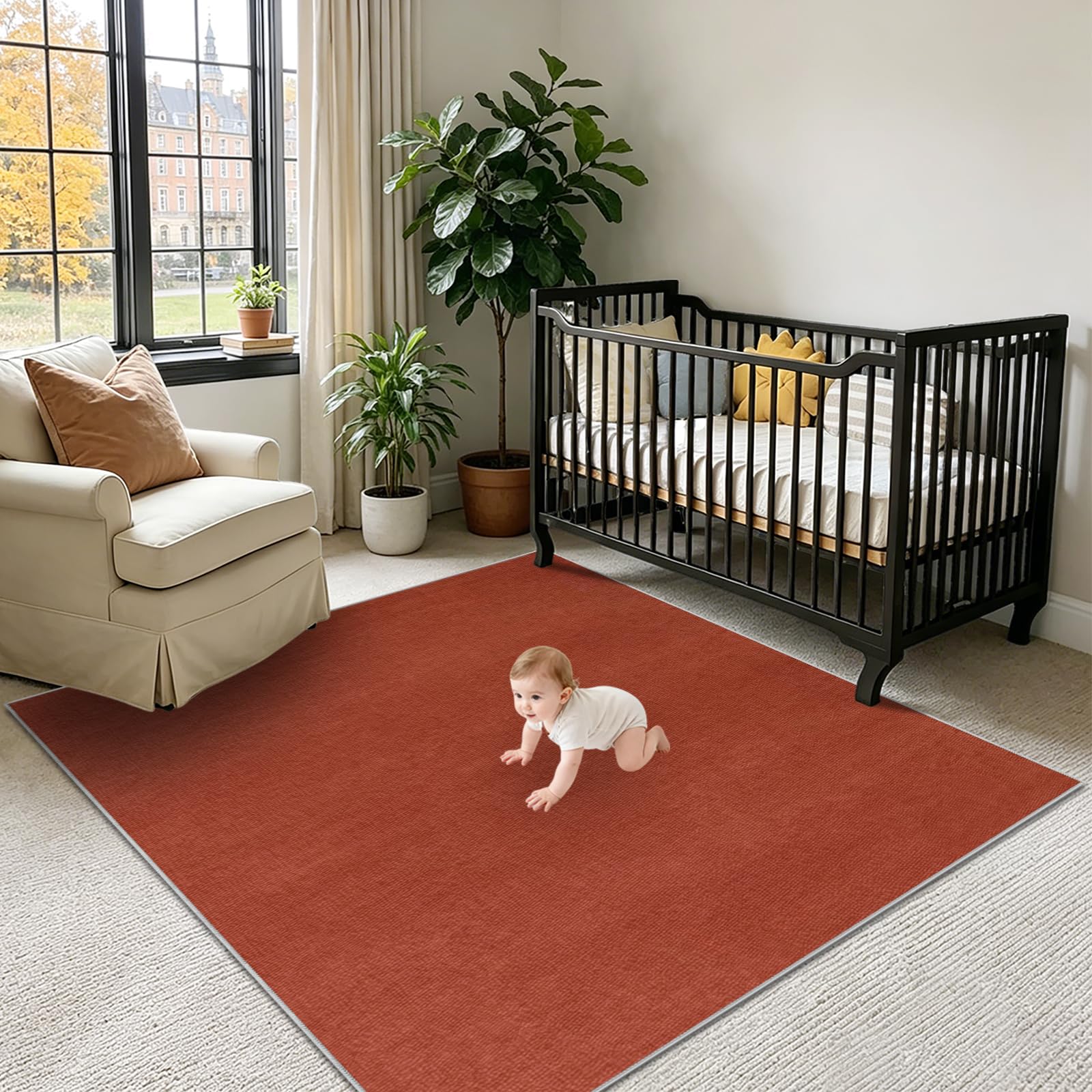 Tapis Oriental Décoratifs, Tapis Salon Moderne Motif Geometrique, Moquette pour Chambre et Salon, Tapis de Chambre Ado, Tapis Grande Taille de Chambre Adulte Moderne à Poils Ras Orange 110 x 130cm