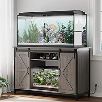 VOWNER Farmhouse 55-75 Gallon Aquarium Stand with Power Outlet, Sliding Barn Door Storage Cabinet, 1000LBS Dual Tank Capacity, Grey