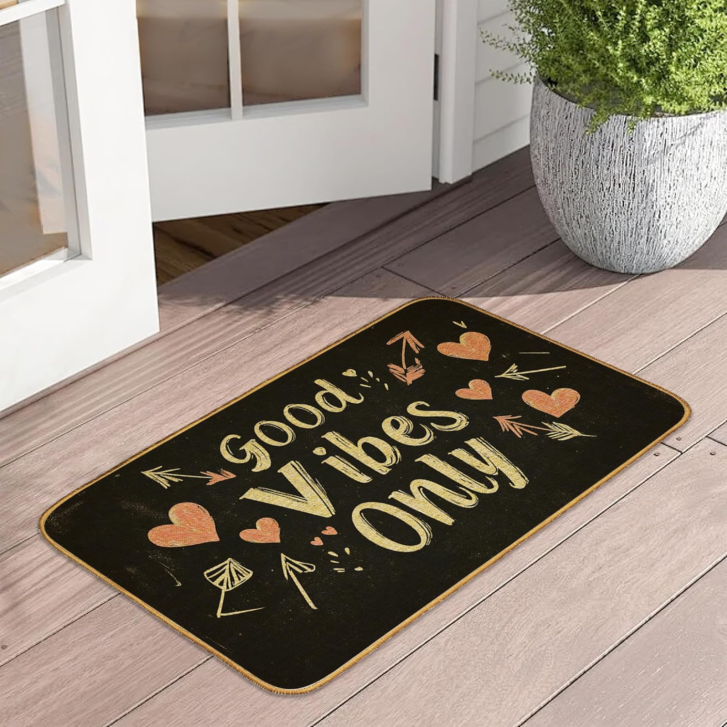 Good Vibes Only Door Mat 17"x29",Quote Pink Love Doormat Indoor Entrance,Non Slip Rubber Front Door Mats Washable Absorbent Inside Outside Low-Profile Home Entryway Rug Outdoor