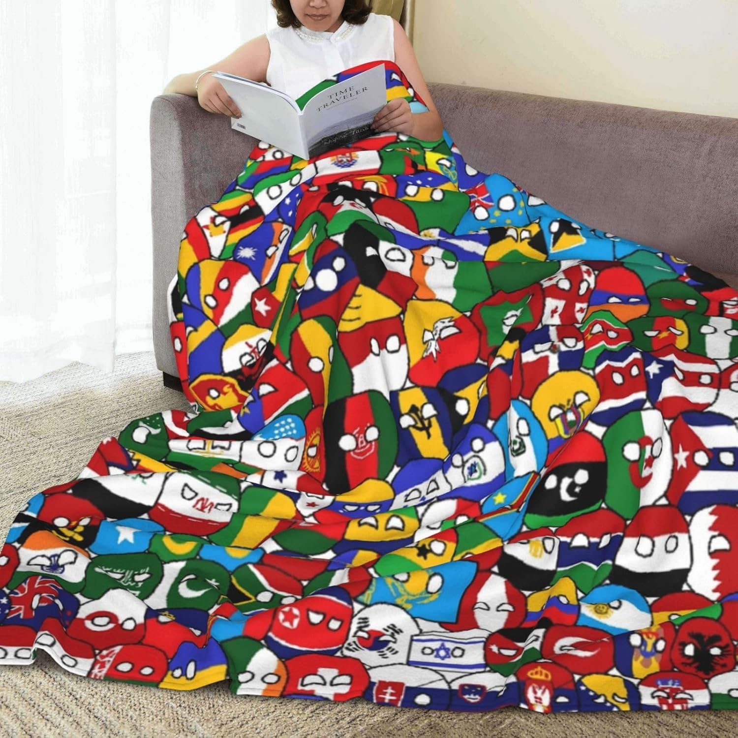 Countryball Polandball World Map Throw Blanket Flannel Fleece Fuzzy Blanket 60"X80" Soft Cozy Lightweight Blanket for Home Decor Bed Sofa Office Bedroom Living Room Travel