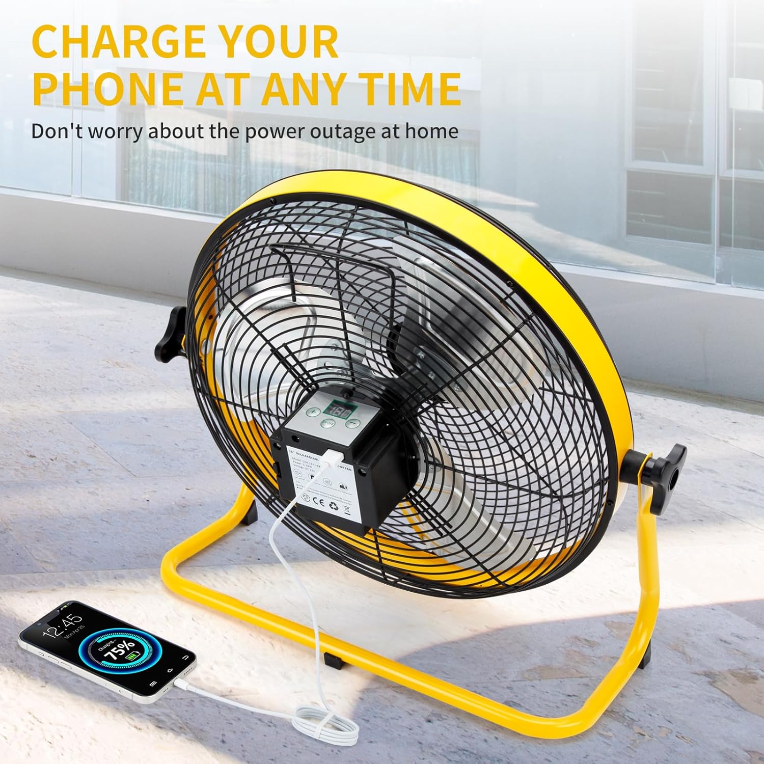 16 Inch Portable Rechargeable Solar Floor/Table Fan, Air Circulation Fan Powered by Solar Panel and AC Charger Dual Input for Indoor Household, Office, Camping, Picnic Outdoors