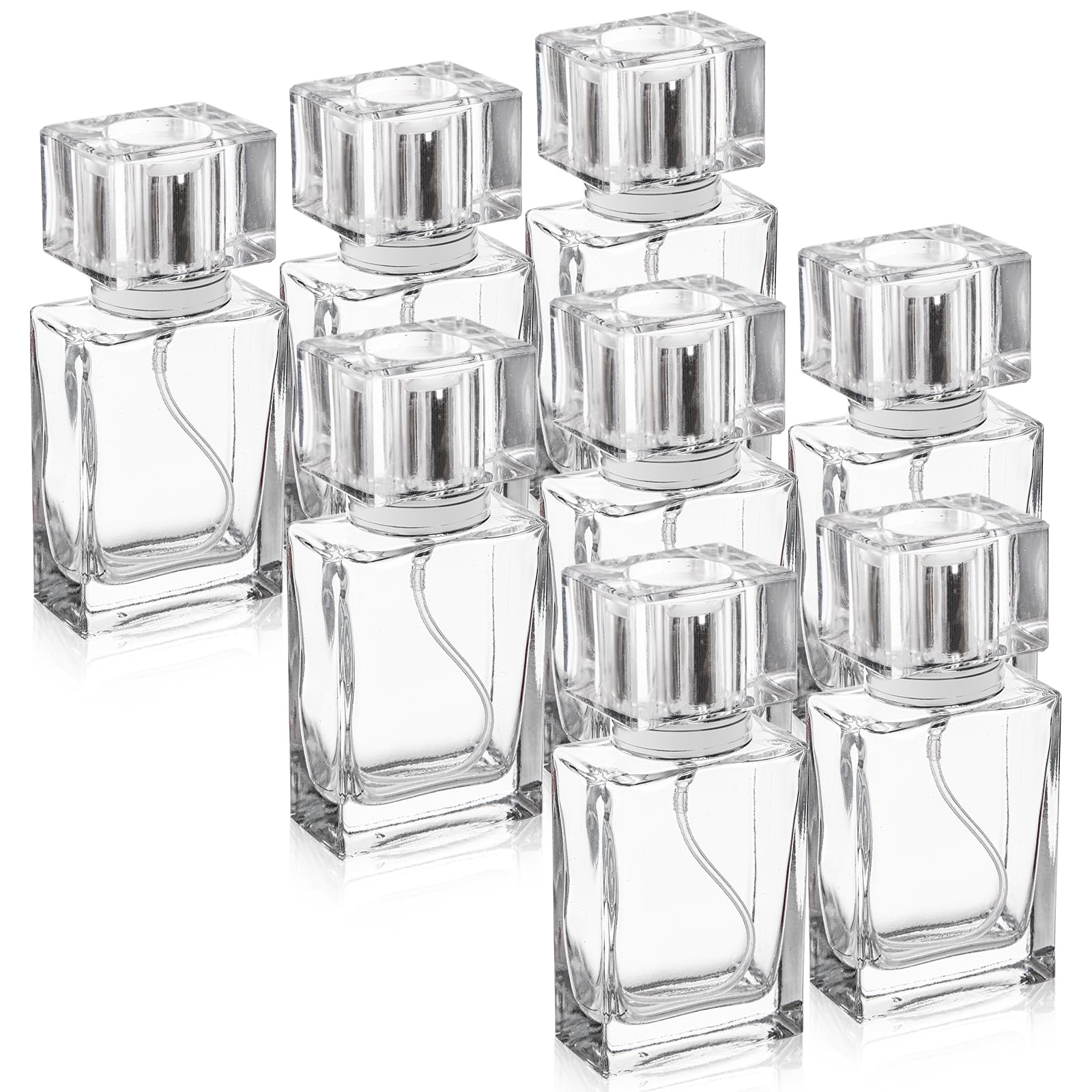Foraineam 8 flaconi spray da 30 ml, in vetro trasparente, ricaricabili, da viaggio, vuoti, per oli essenziali, con applicatore spray