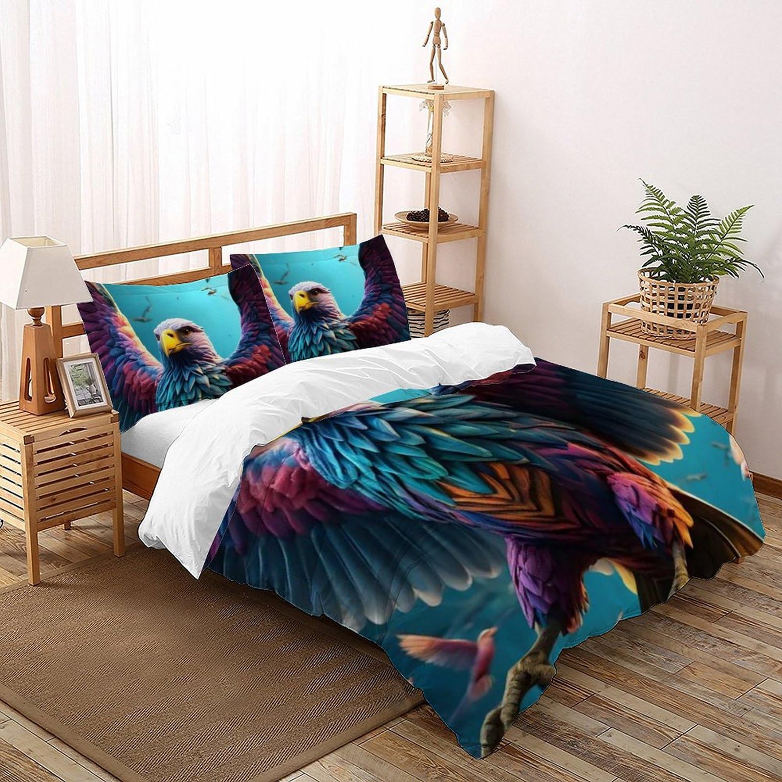 Housse de couette motif aigle 3D king size anti-pli pour enfant