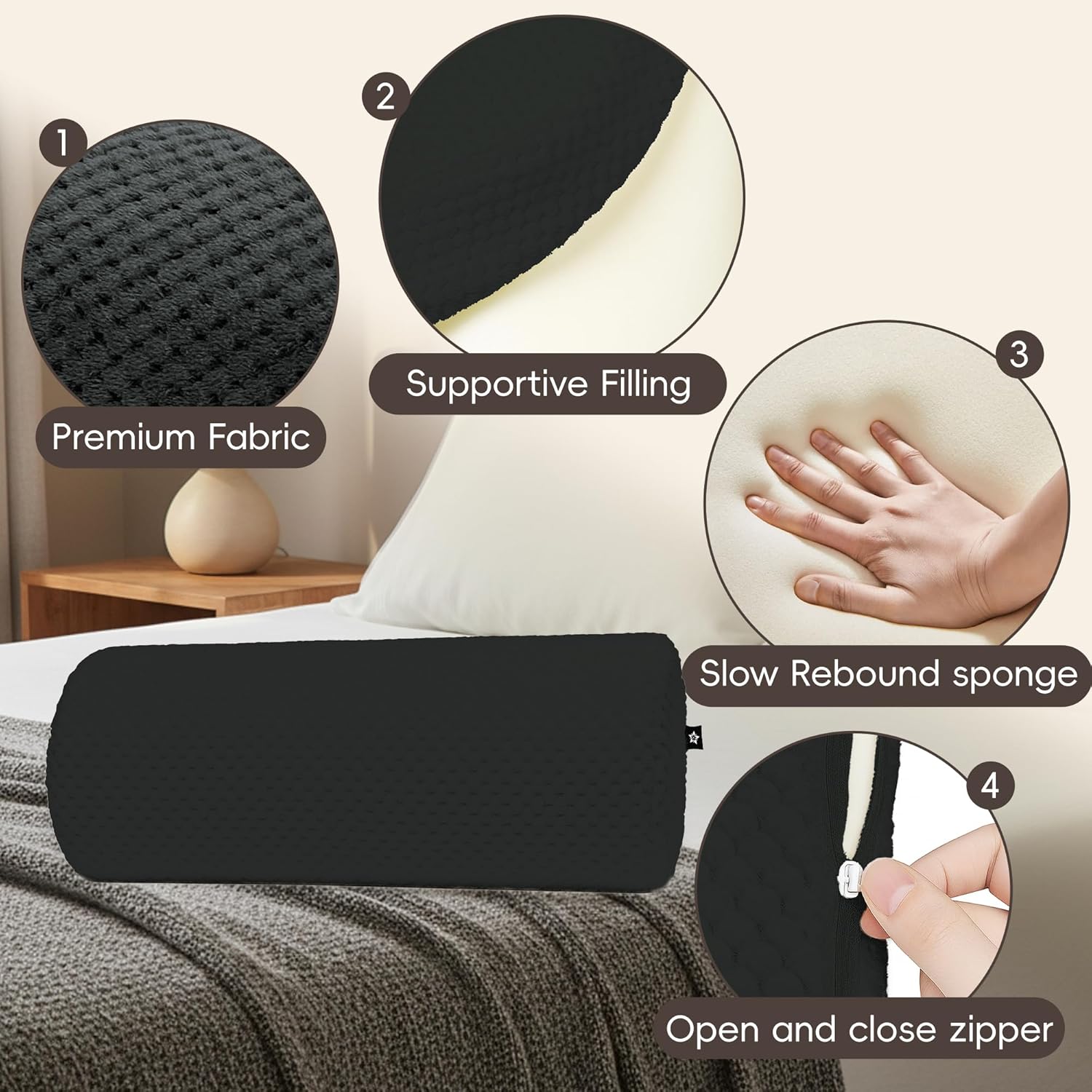 SPRING SEAON Half Moon Bolster Knee Pillow for Back Sleeping Memory Foam Leg Pillow for Ankle and Foot Comfort Under Knee Pillow for Side Sleepers Machine Washable Cover(17" x 7.5" x 4.3")