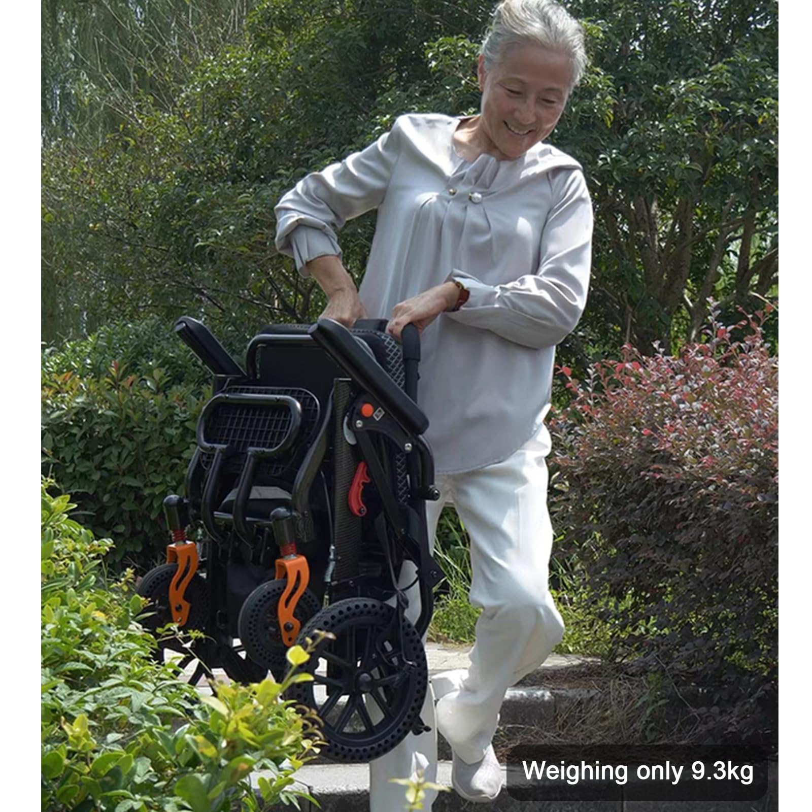 Silla Ruedas Plegable de Acero para Personas Mayores,Sillas de Ruedas Adulto para Exterior,Silla de Ruedas Plegable Ligera de Paseo Ancianos,Freno Manual, Reposapiés(Rear Wheel 20cm/7.87in)