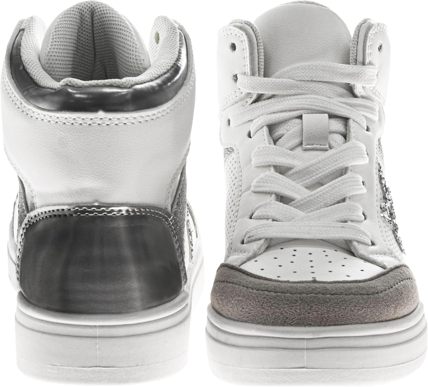 KENSIE GIRL Glittery High Top Sneakers for Kids - Starry Star Sneaker Lace Up Shoes Casual Footwear - White Silver Pink (Sizes Little Kid - Big Kid) - Image 4