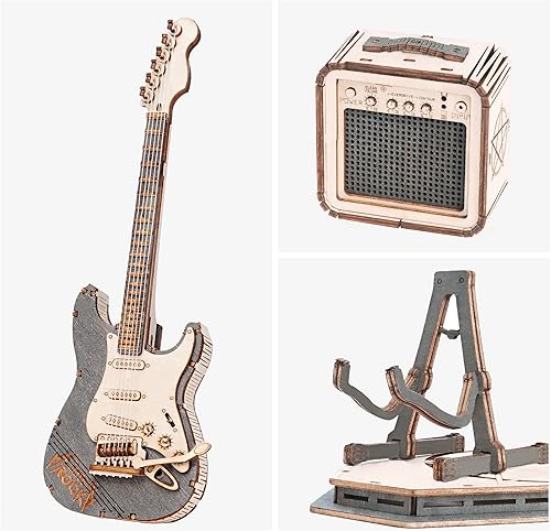Miniatura 4 de ROBOTIME Rompecabezas 3D para niños, kits de manualidades de madera, kit de guitarra modelo DIY para construir rompecabezas de cerebro, juguete