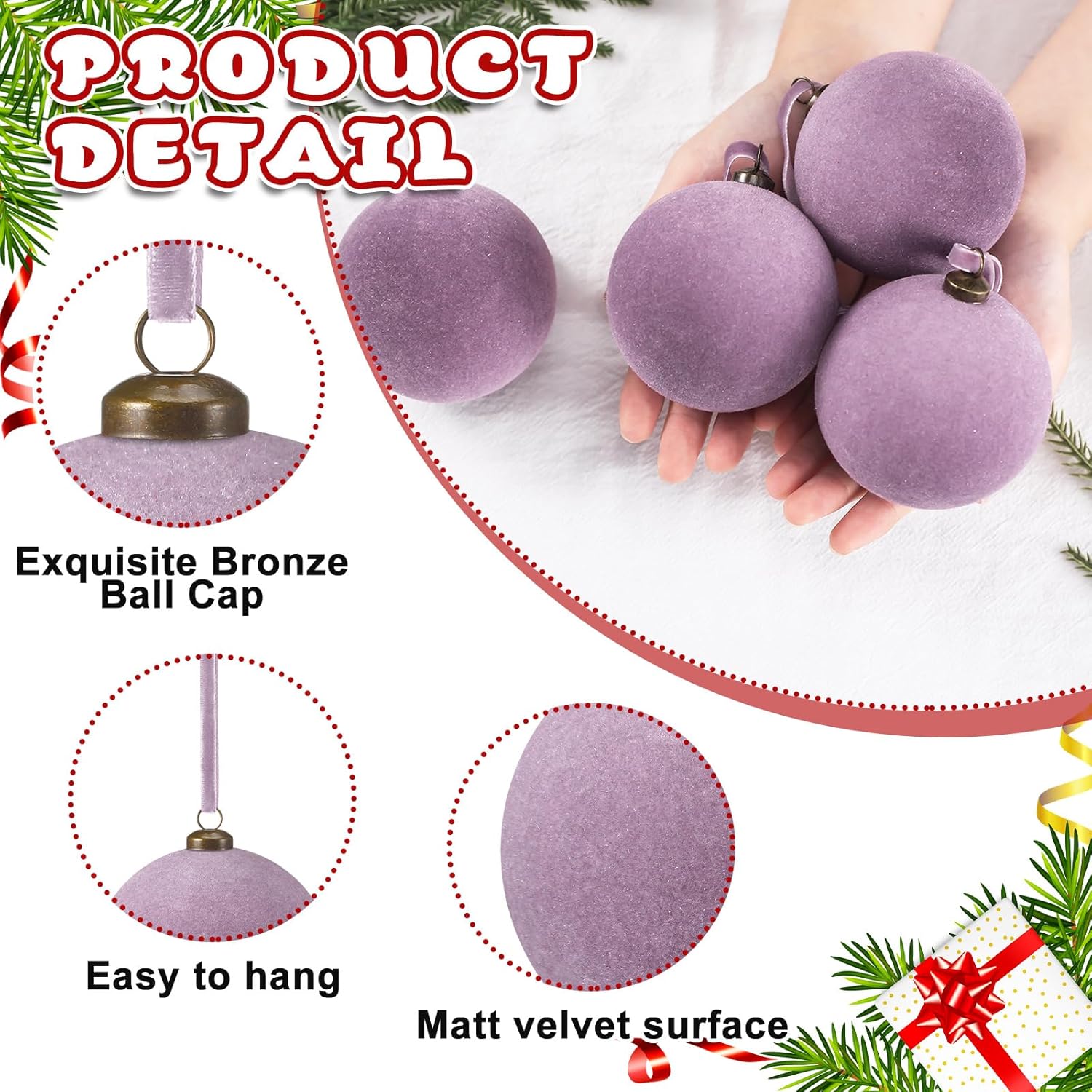 Arrowbash 32 Pcs Taro Purple Velvet Christmas Balls Bulk - 3.15 Inch Flocked Christmas Tree Ball Ornaments Xmas Shatterproof Hanging Ornaments for Xmas Tree Garland Holiday Party Decoration