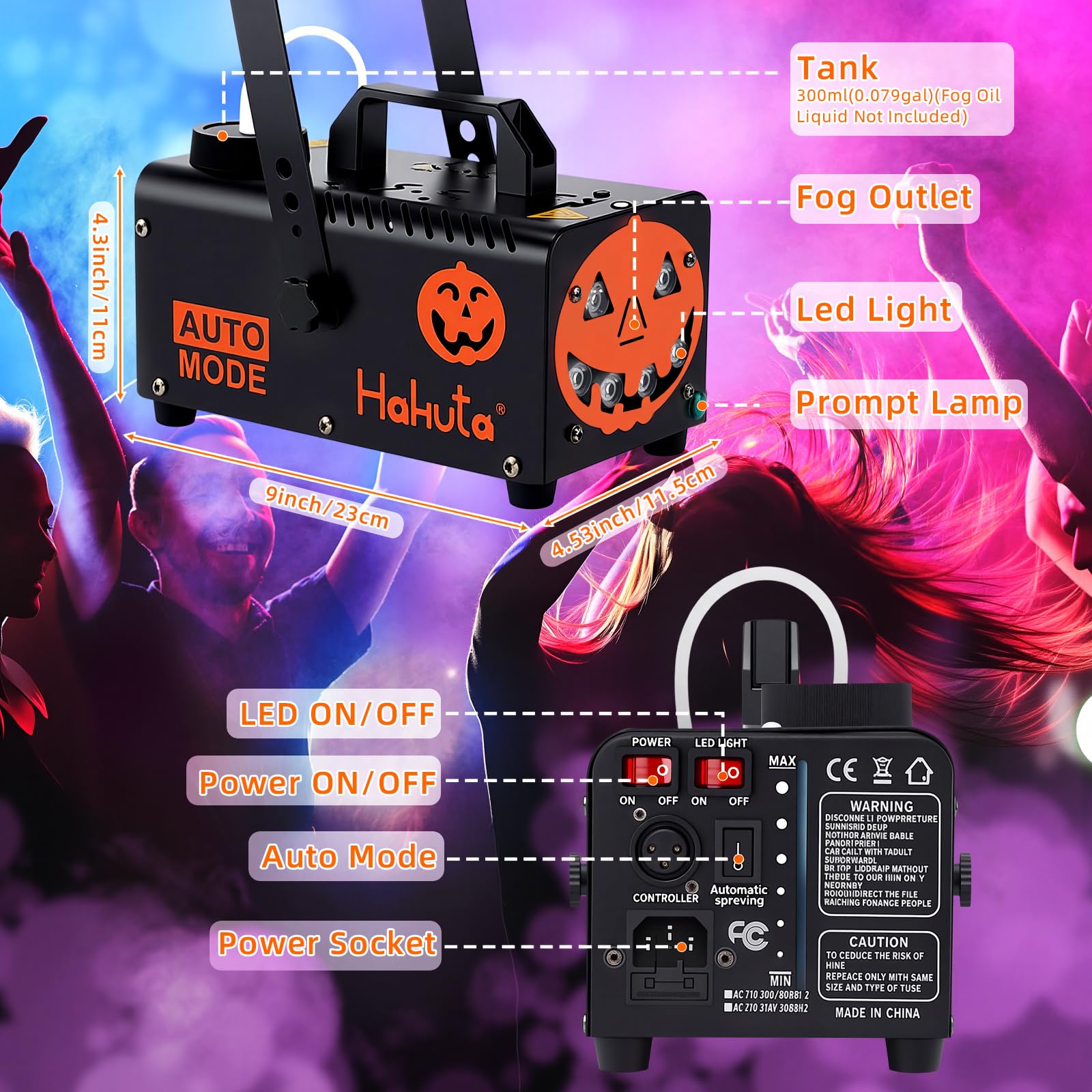 Hakuta Máquina de Humo Profesional con 6 Luces LED RGB, 2300 CFM - Niebla Automática para Halloween/Navidad/Bodas, Control Remoto y Soporte Colgante | Máquina de niebla automática 2300 CFM con función de pulverización automática, ideal para Halloween, Nav