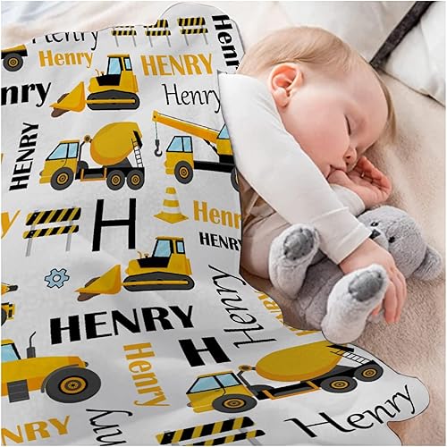 Miniatura 5 de Manta de bebé personalizada con nombre de camión volquete de construcción personalizada para niños y niñas, manta de envoltura suave, mantas de