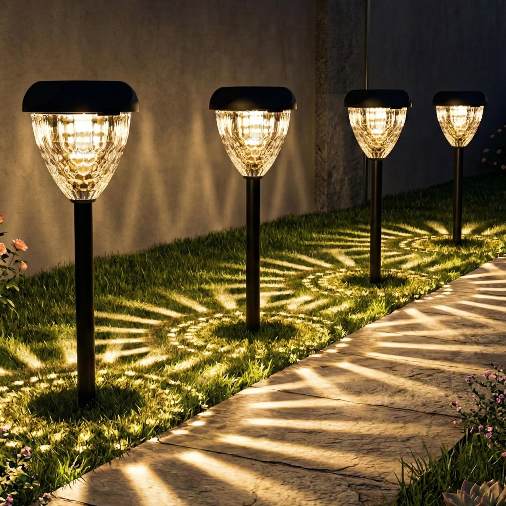 Photo 1 of Ensenior Solar Pathway Lights Outdoor - 8-Pack, 3000K LED Landscape Garden Lights, IP65 Waterproof, Tool-Free Auto ON/Off for Garden Yard Patio Walkway Landscape, 14.17" Height